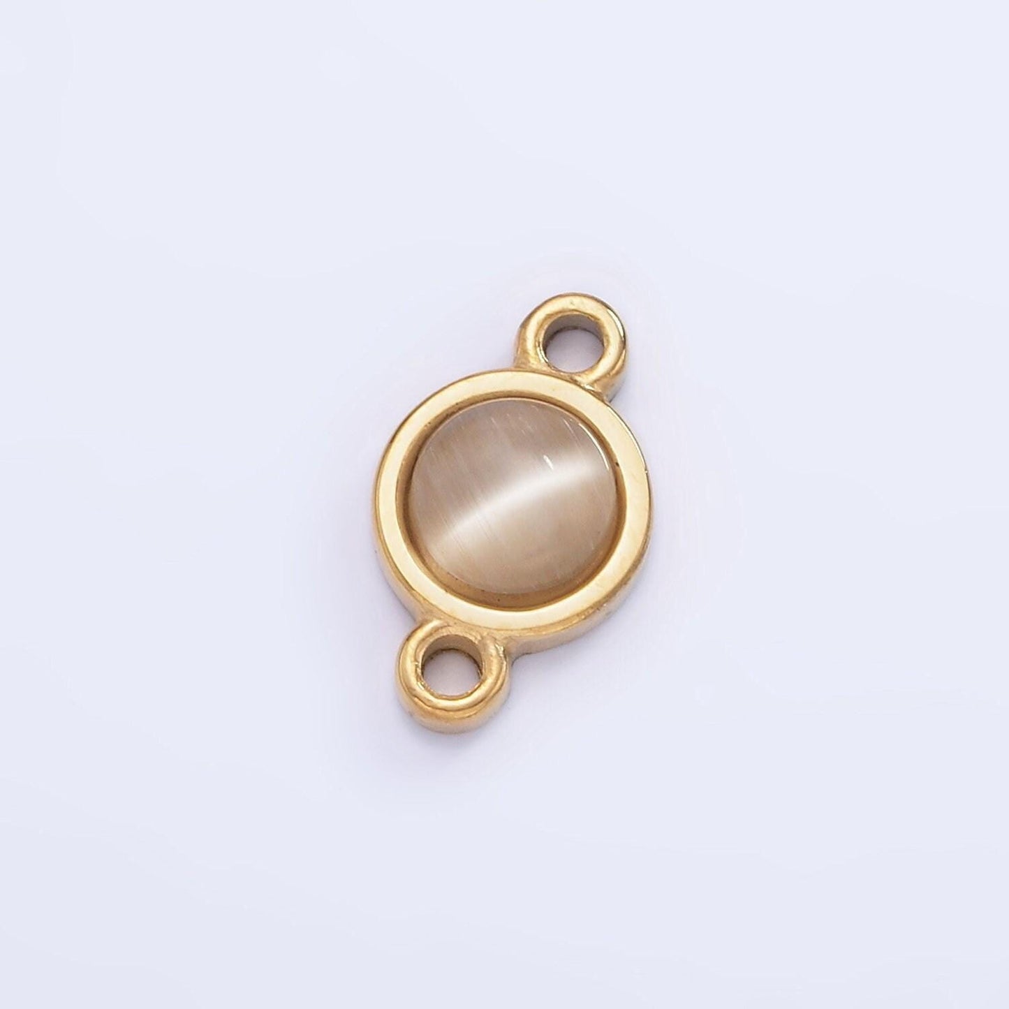 Stainless steel 8mm cats' eye gemstone round connector | g-360