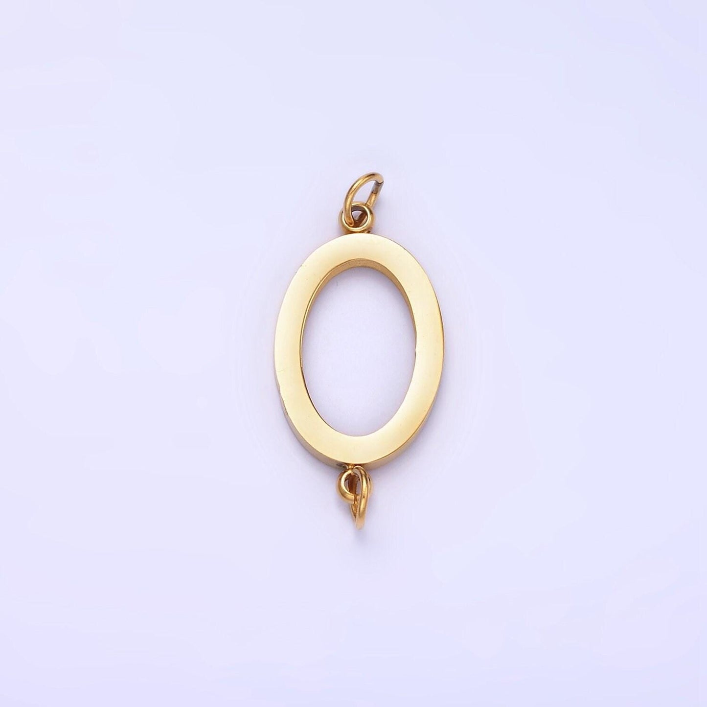 Stainless steel open oval "0" minimalist bezel connector | g-359