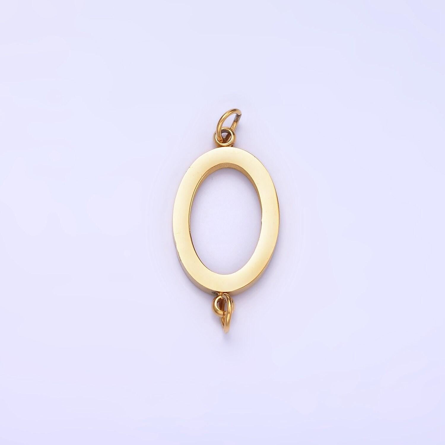 Stainless steel open oval "0" minimalist bezel connector | g-359