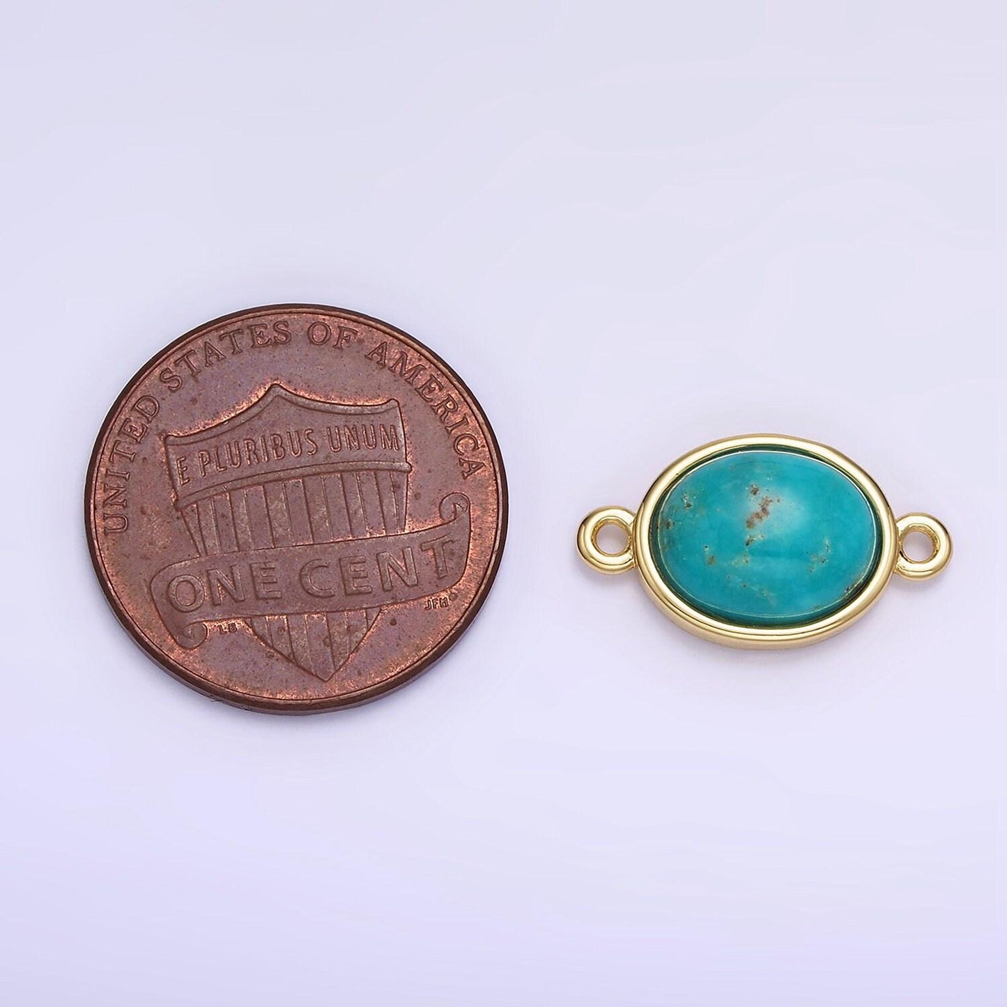 14k gold filled turquoise gemstone oval bezel connector | g-357