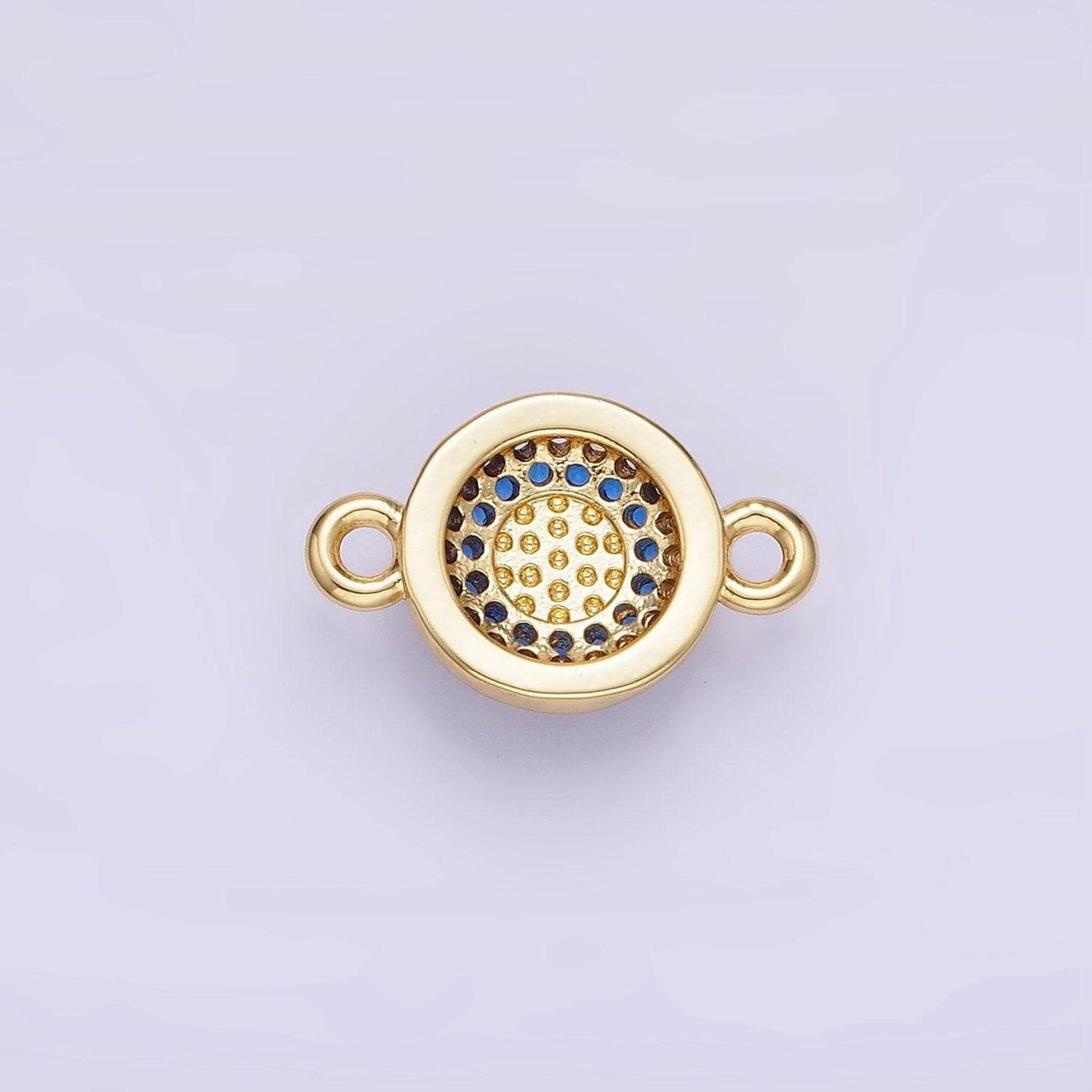 14k gold filled turquoise gemstone micro paved cz round connector | g-356