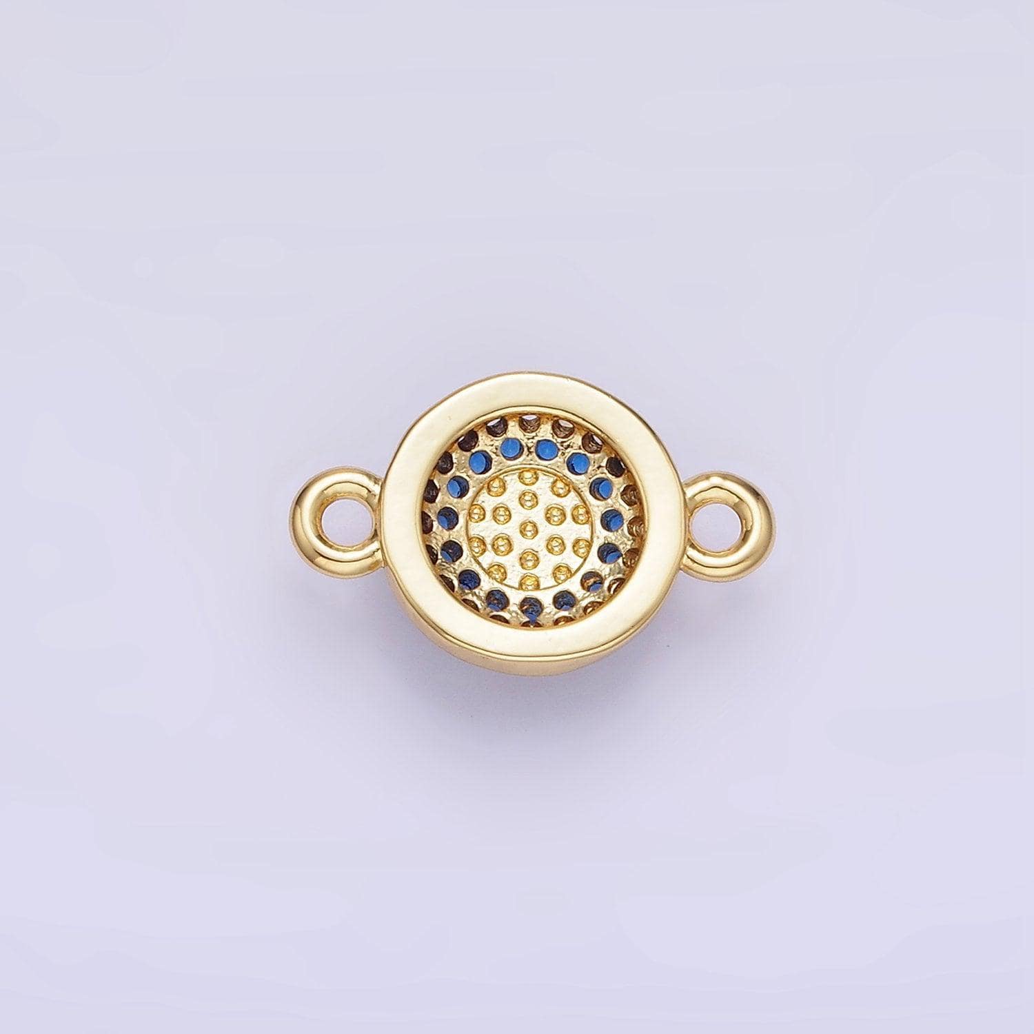 14k gold filled turquoise gemstone micro paved cz round connector | g-356