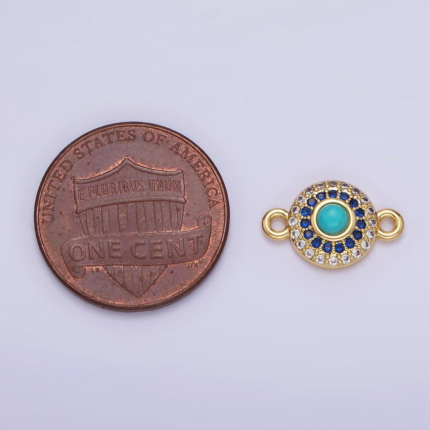 14k gold filled turquoise gemstone micro paved cz round connector | g-356