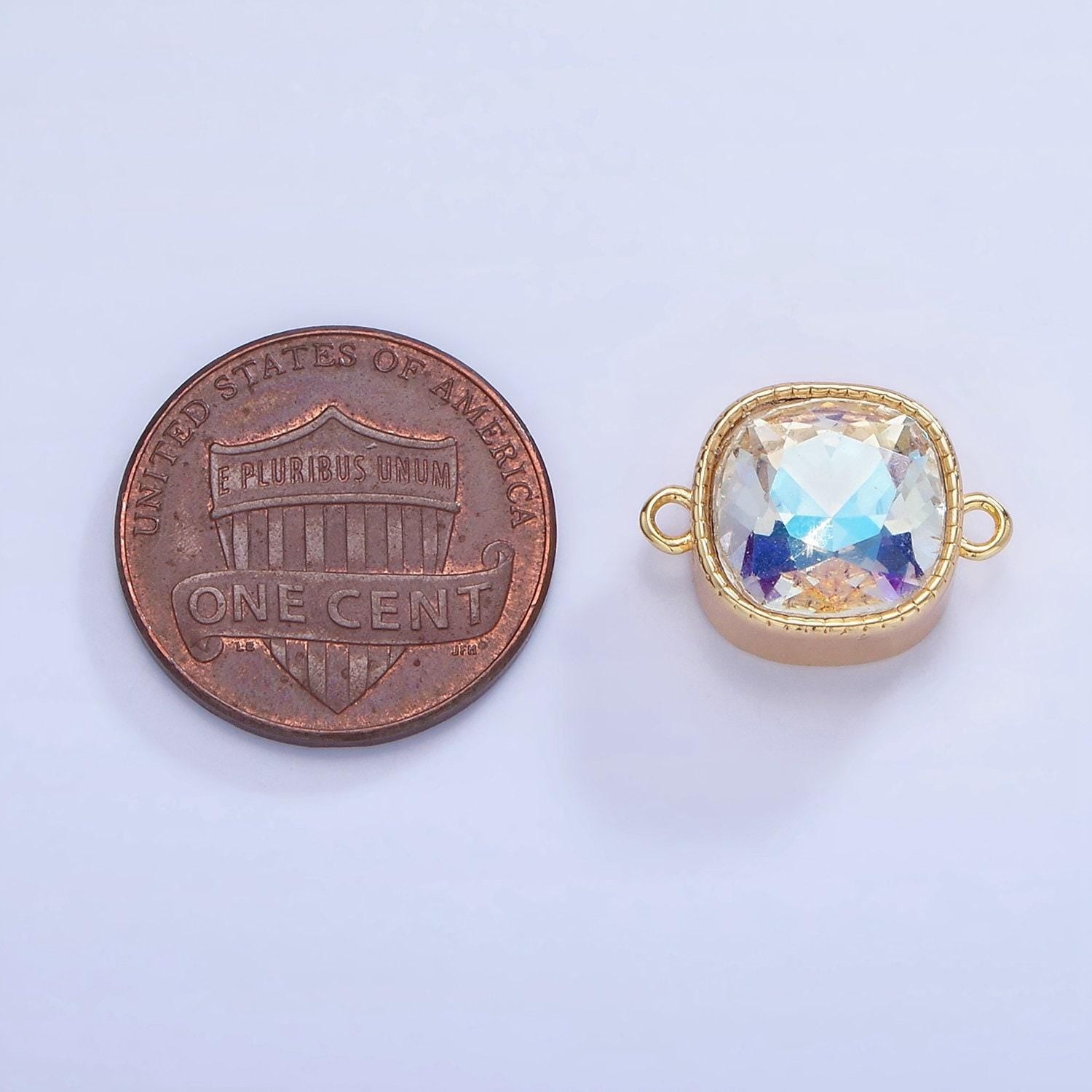 14k gold filled iridescent ab cz square bezel connector | g-354