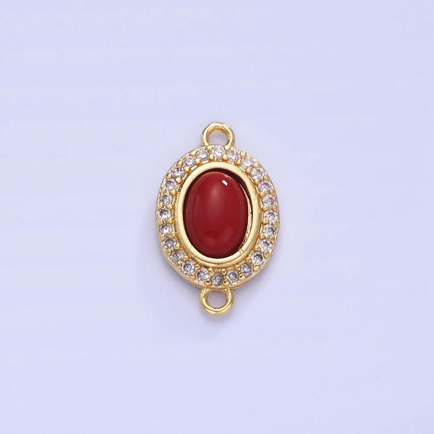 14k gold filled red carnelian oval bezel cut charm connector turquoise bead stone link connetor with cz edges for bracelet component | g353