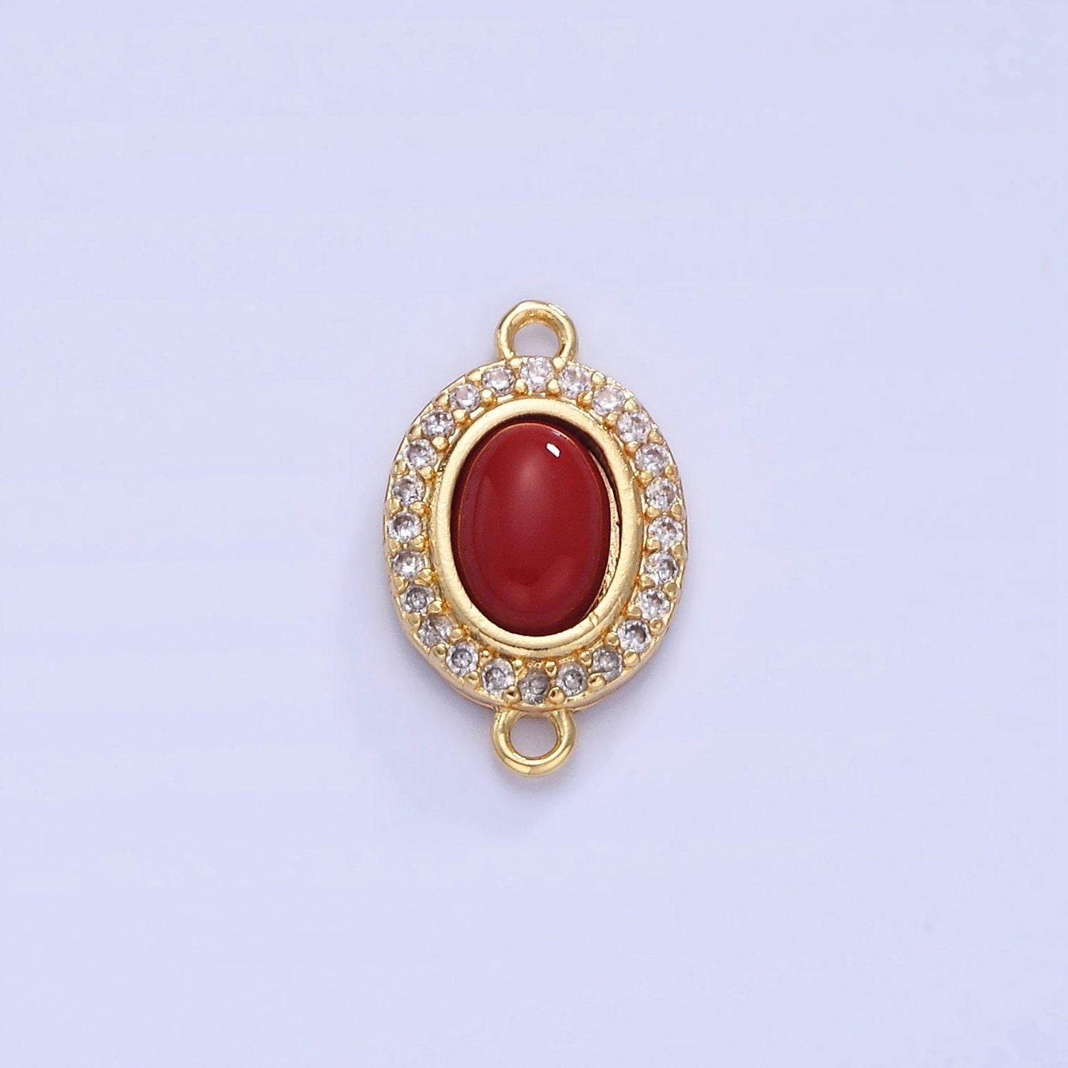 14k gold filled red carnelian oval bezel cut charm connector turquoise bead stone link connetor with cz edges for bracelet component | g353