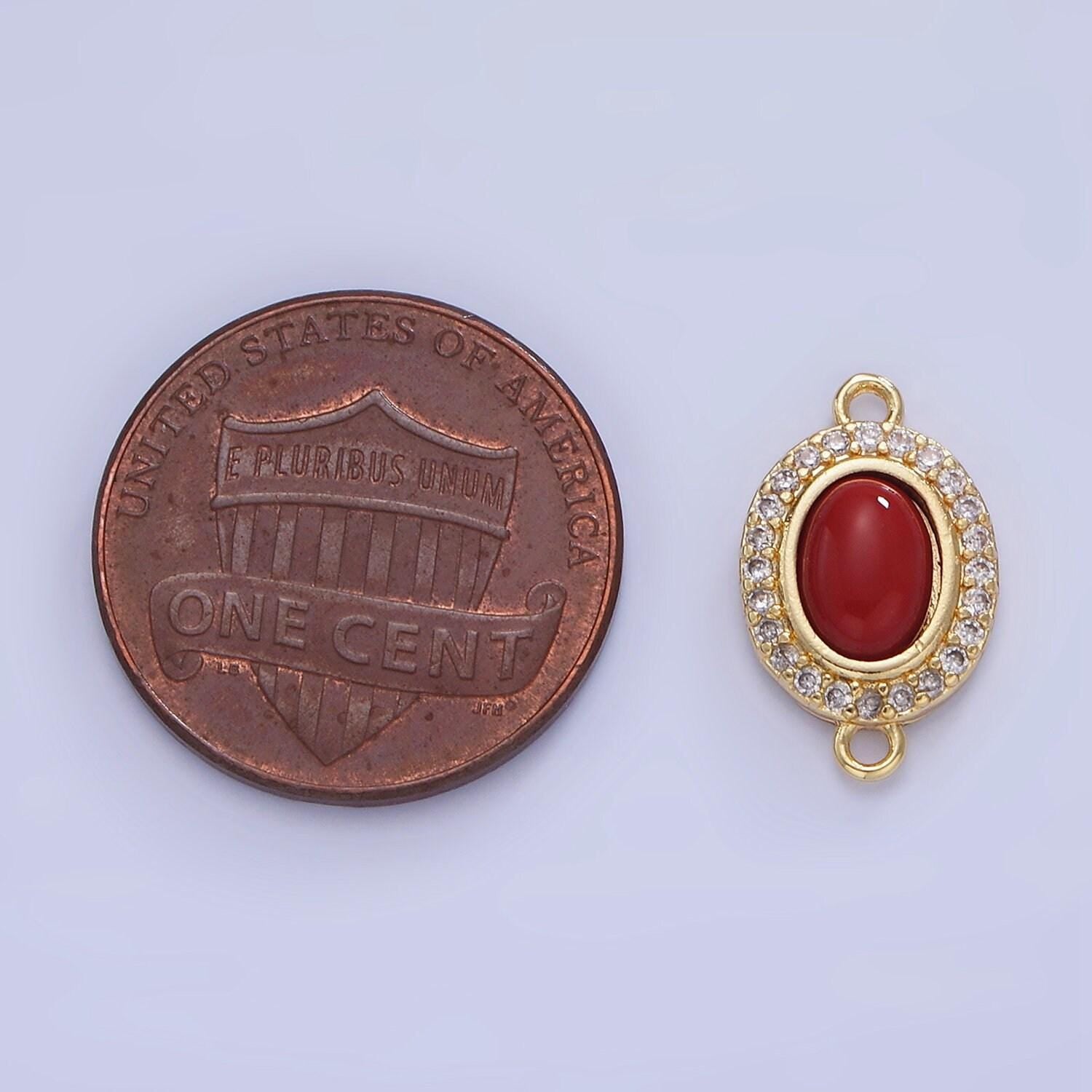 14k gold filled red carnelian oval bezel cut charm connector turquoise bead stone link connetor with cz edges for bracelet component | g353