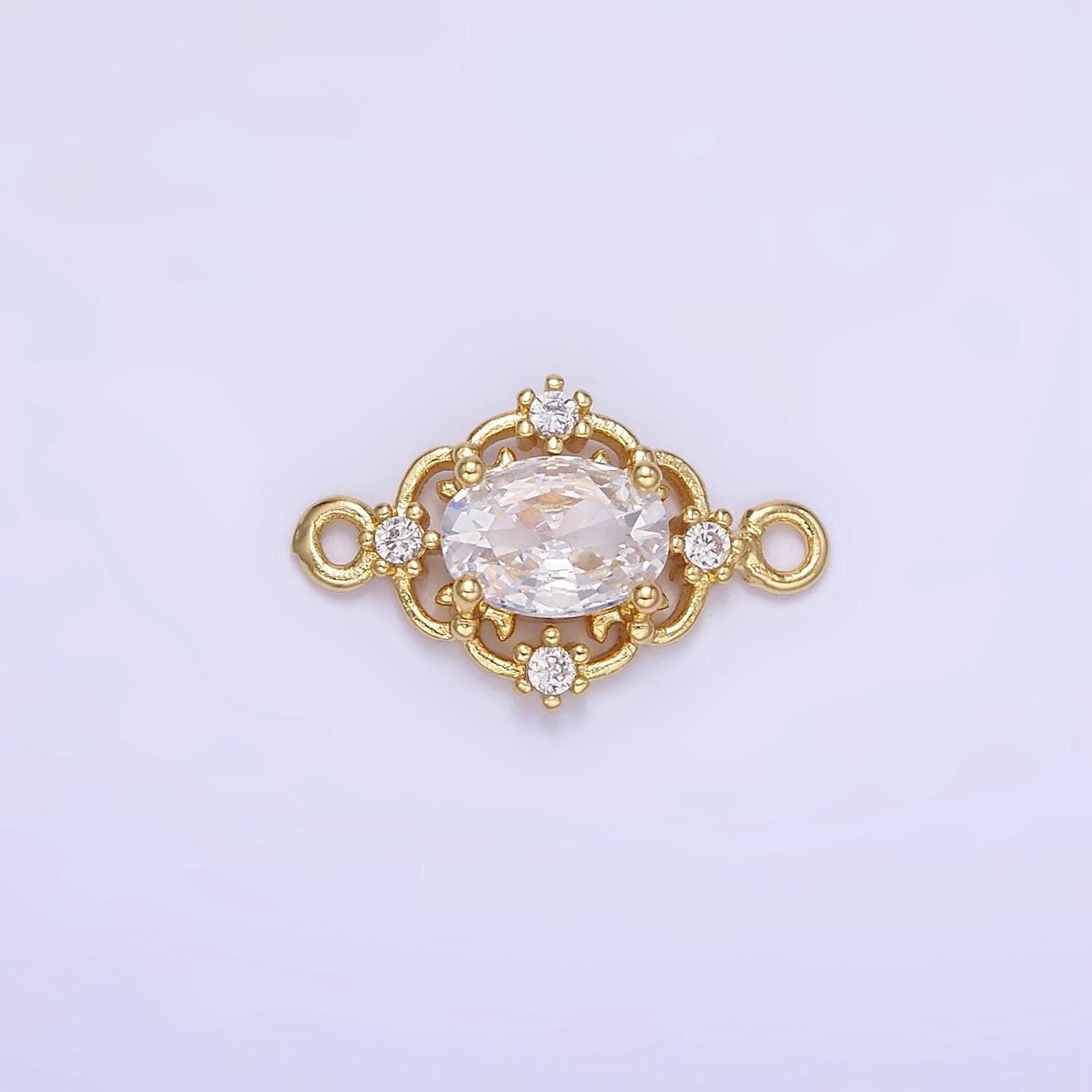 14k gold filled clear, green, red cz artisan connector | g350 - g351