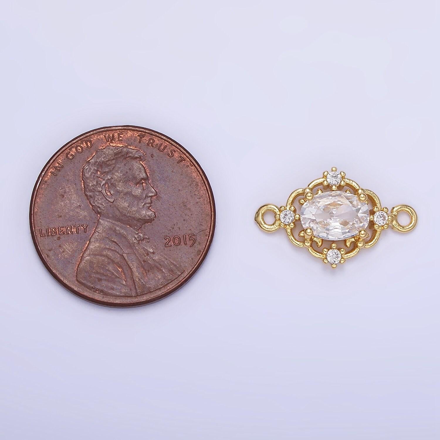 14k gold filled clear, green, red cz artisan connector | g350 - g351