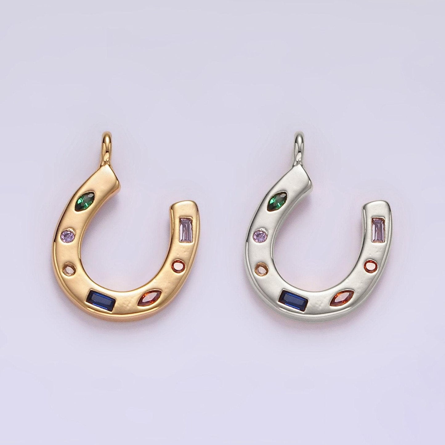 14k gold filled cz multicolor dotted lucky horseshoe charm | ac819