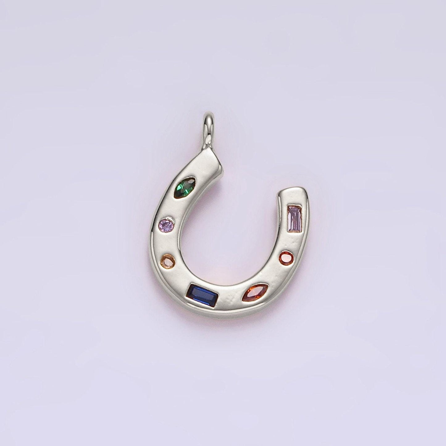 14k gold filled cz multicolor dotted lucky horseshoe charm | ac819
