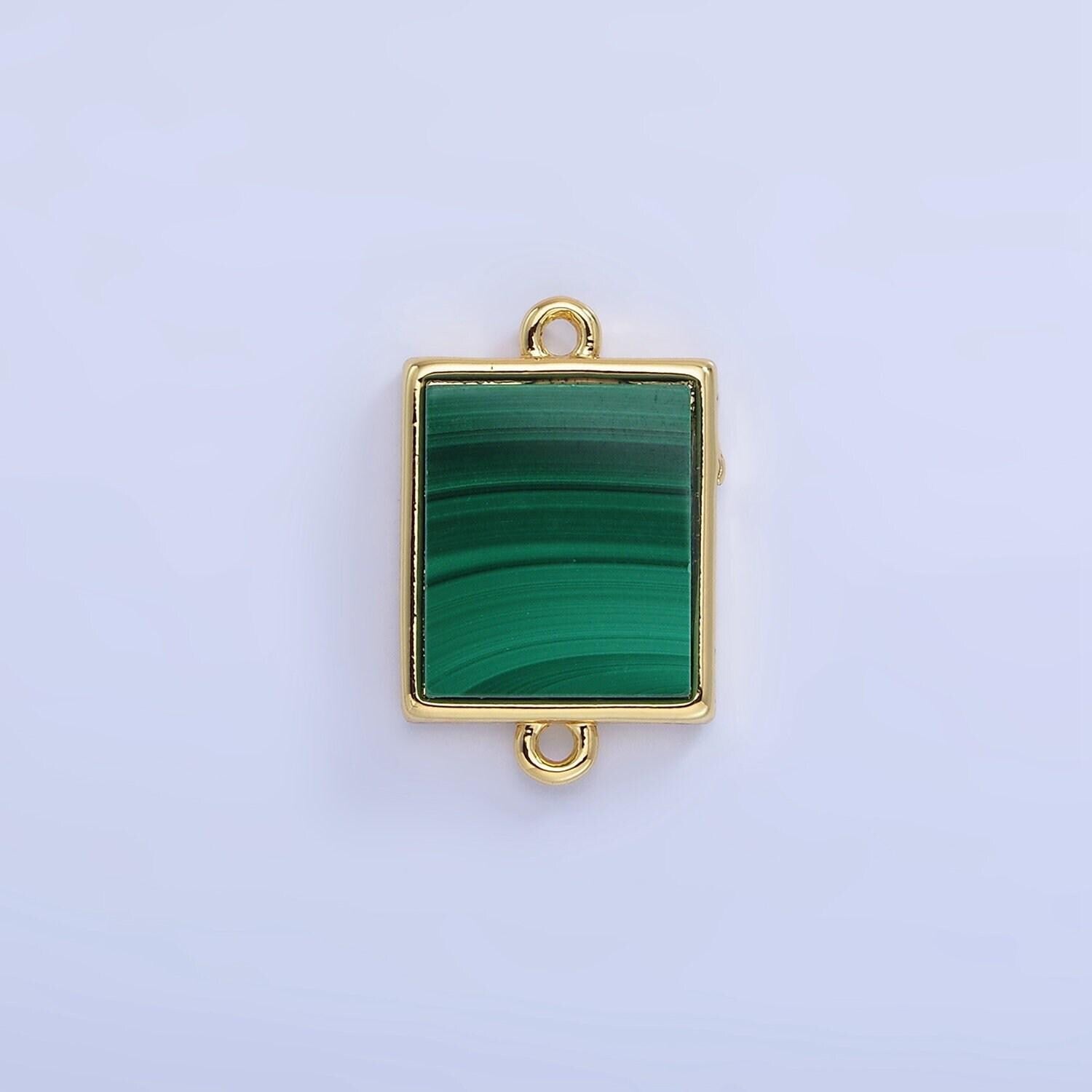 14k gold filled dainty square bezel charm green malachite charm connector for bracelet necklace earring link connector g335