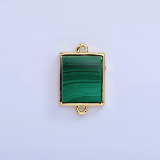 14k gold filled dainty square bezel charm green malachite charm connector for bracelet necklace earring link connector g335