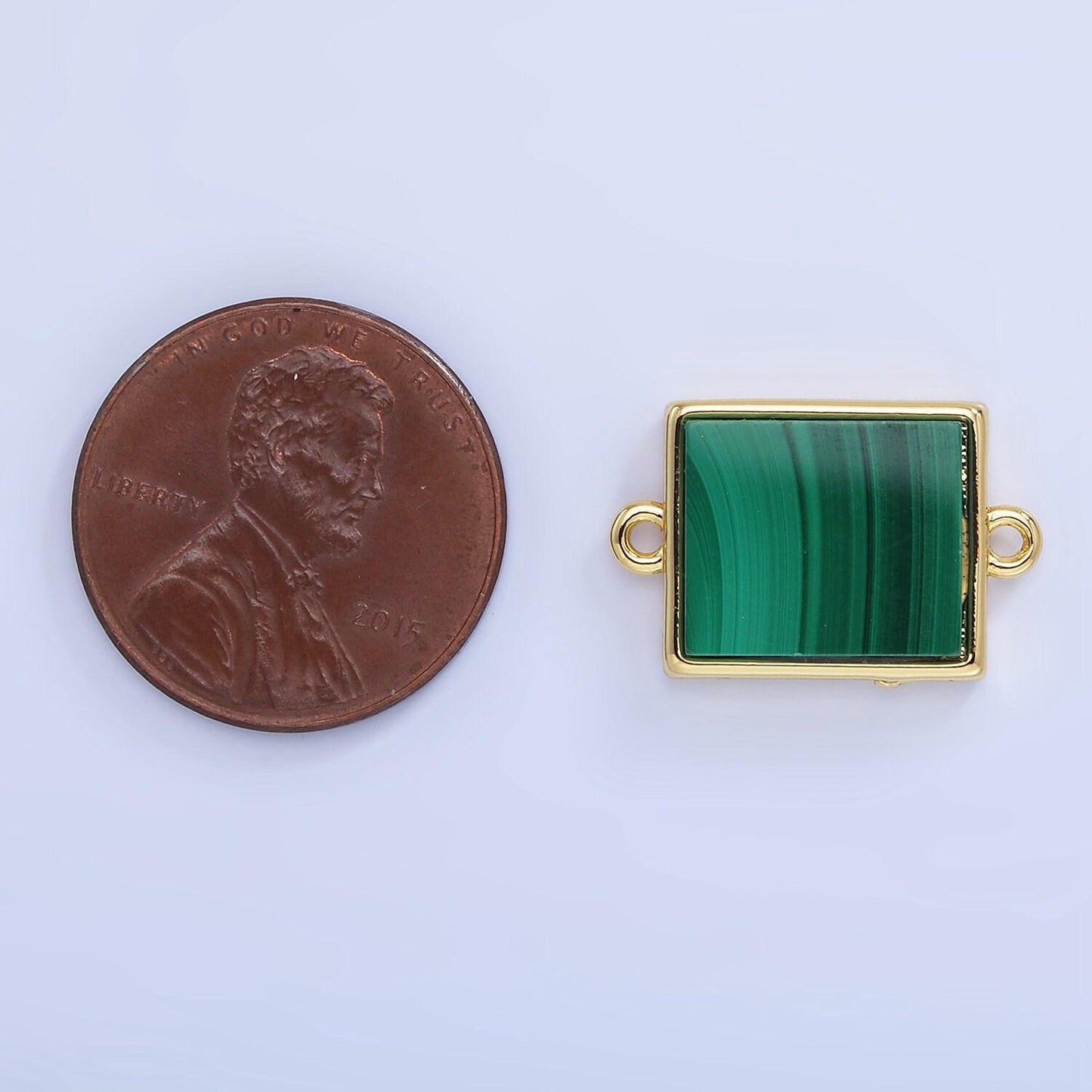 14k gold filled dainty square bezel charm green malachite charm connector for bracelet necklace earring link connector g335