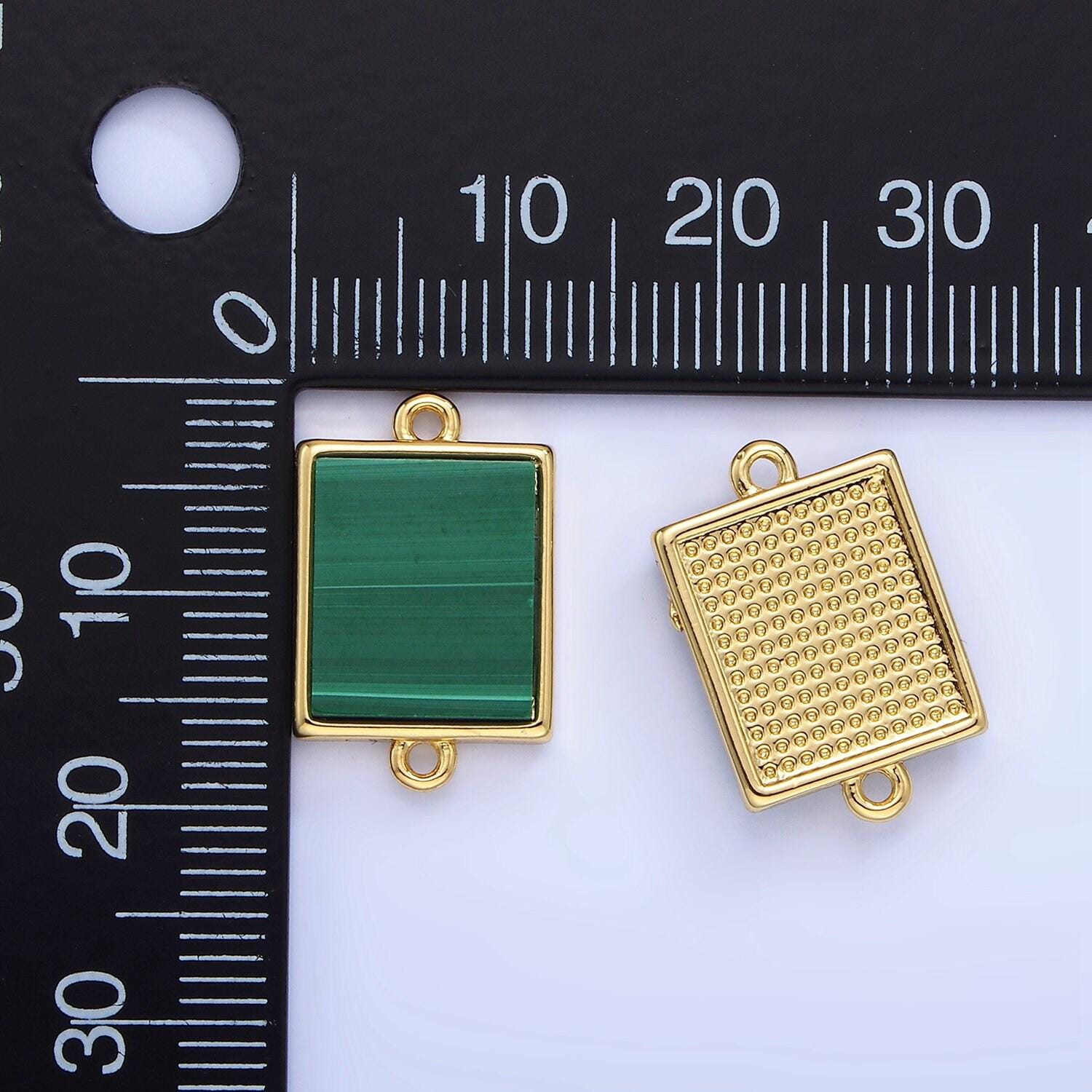 14k gold filled dainty square bezel charm green malachite charm connector for bracelet necklace earring link connector g335