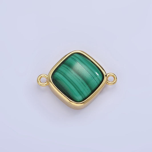 Dainty rhombus bezel charm malachite charm connector for bracelet necklace earring link connector in 14k gold filled g-313