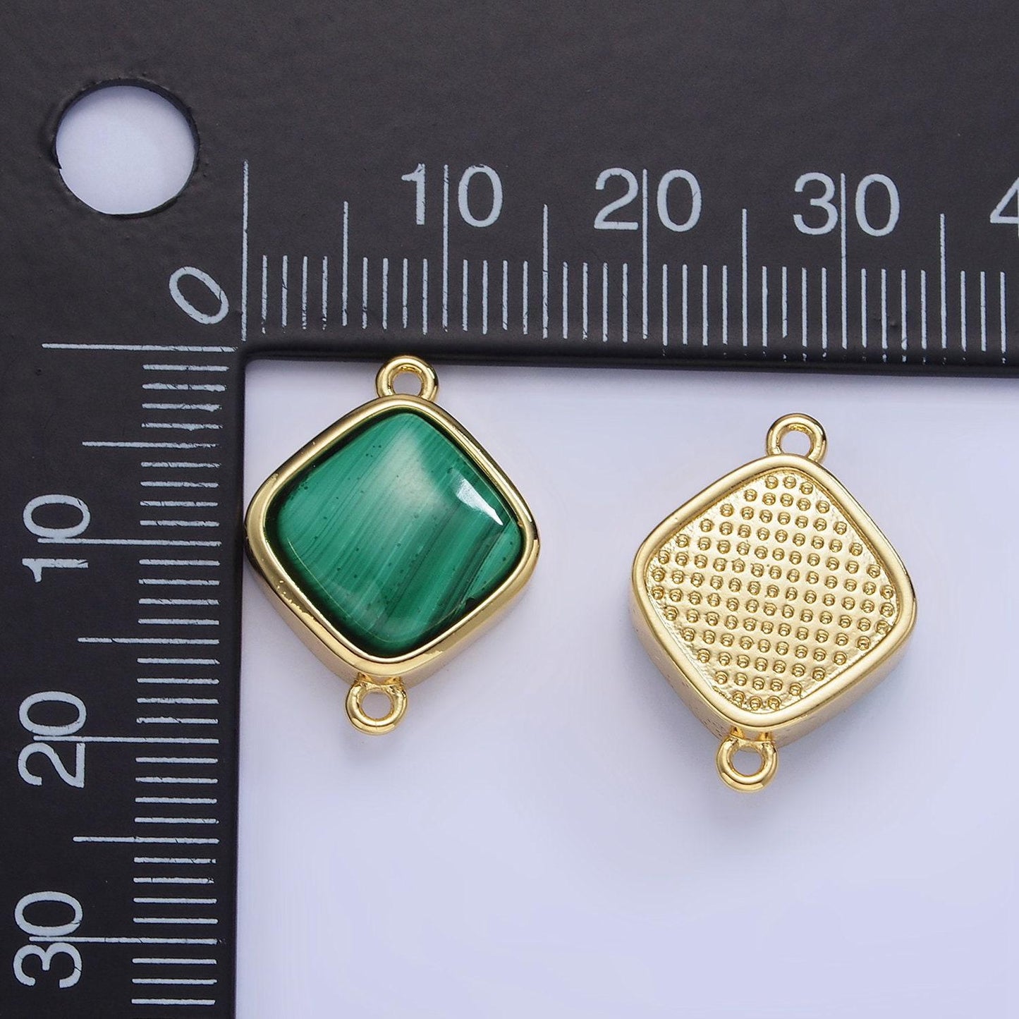 Dainty rhombus bezel charm malachite charm connector for bracelet necklace earring link connector in 14k gold filled g-313