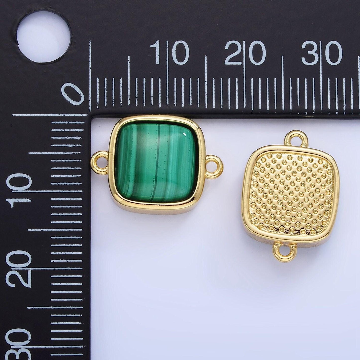 Dainty square bezel charm malachite charm connector for bracelet necklace earring link connector in 14k gold filled g333