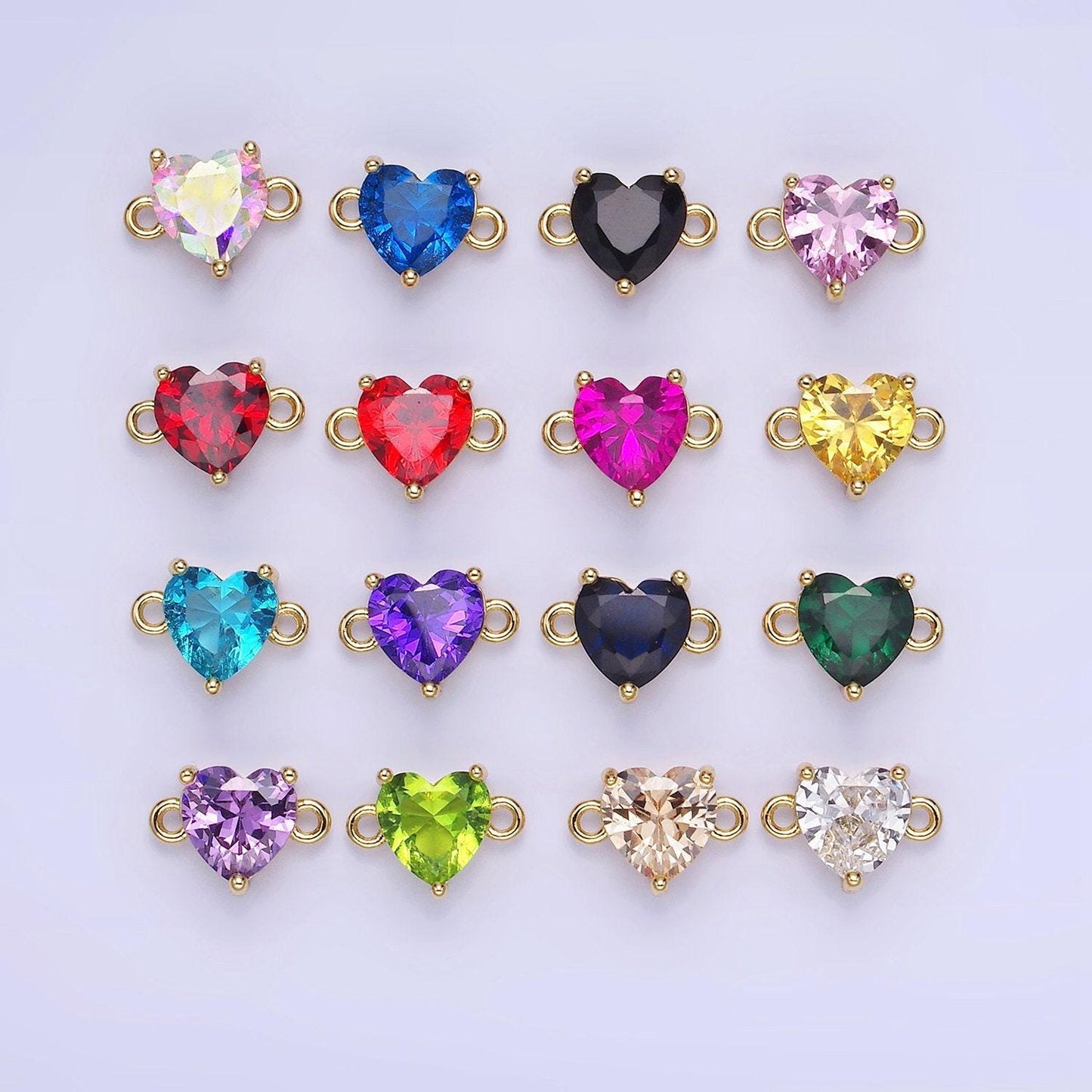 14k gold filled 9mm cz cubic zirconia heart connector | g324-g331