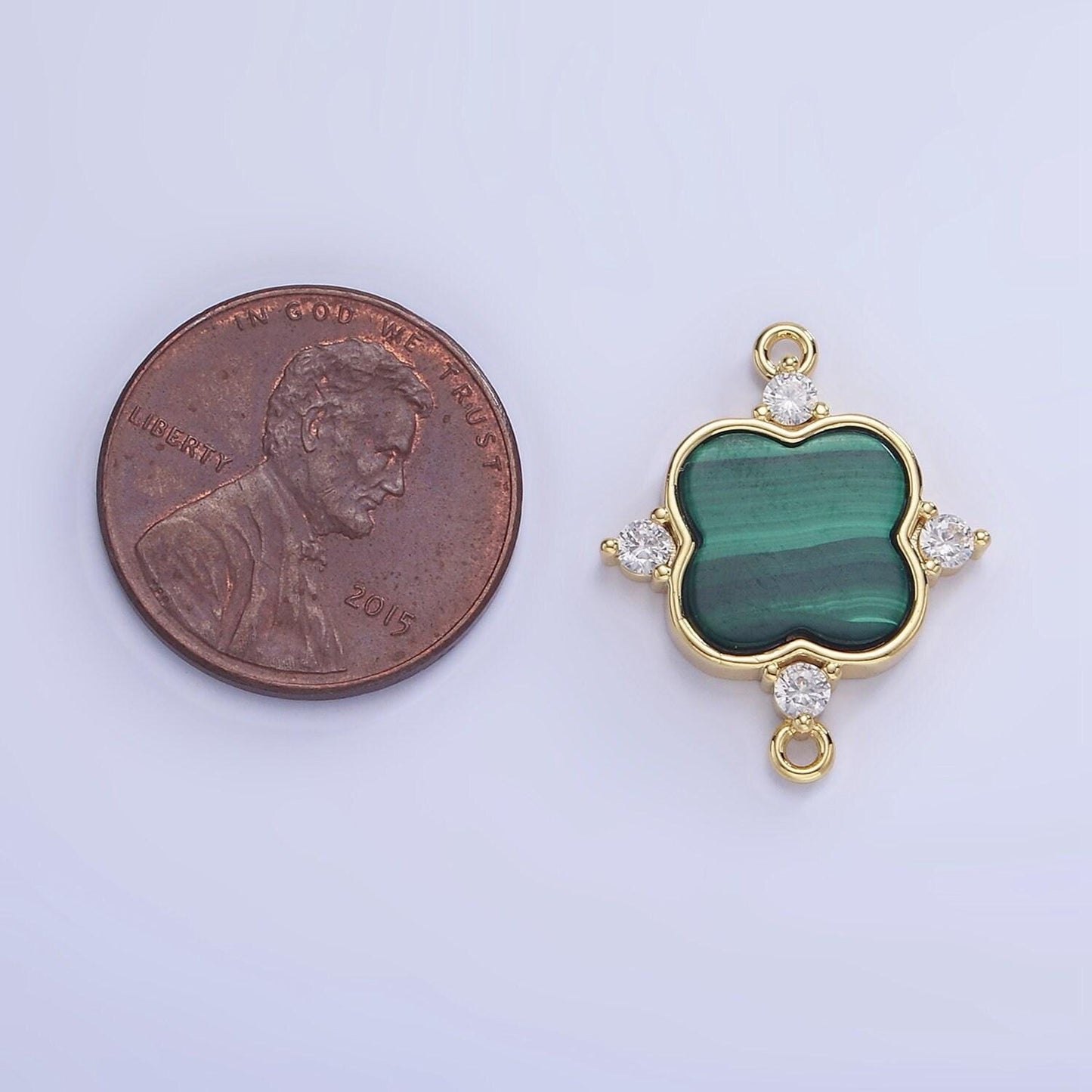 Dainty gold flower malachite charm connector for bracelet link connector g-323