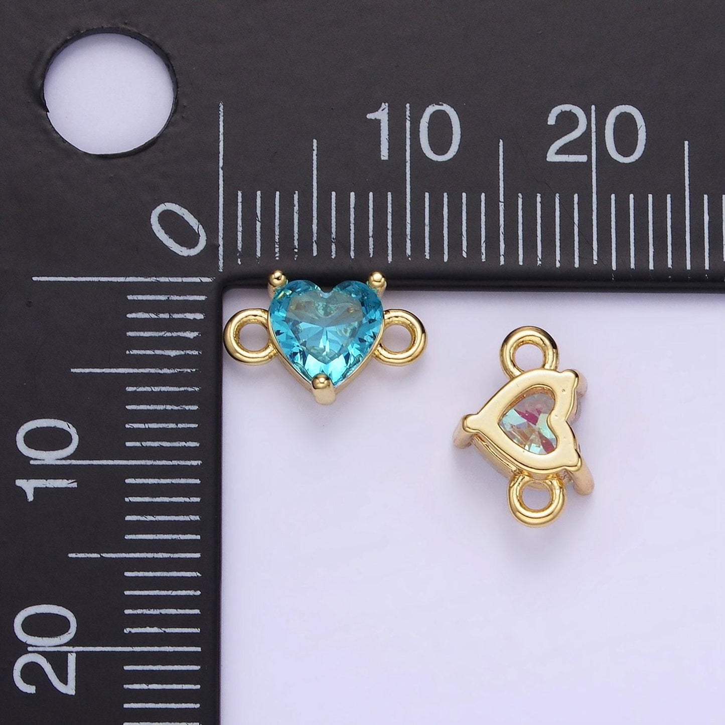 14k gold filled 7mm cubic zirconia cz heart connector colorful stone for bracelet link conenctor | g314 - g322
