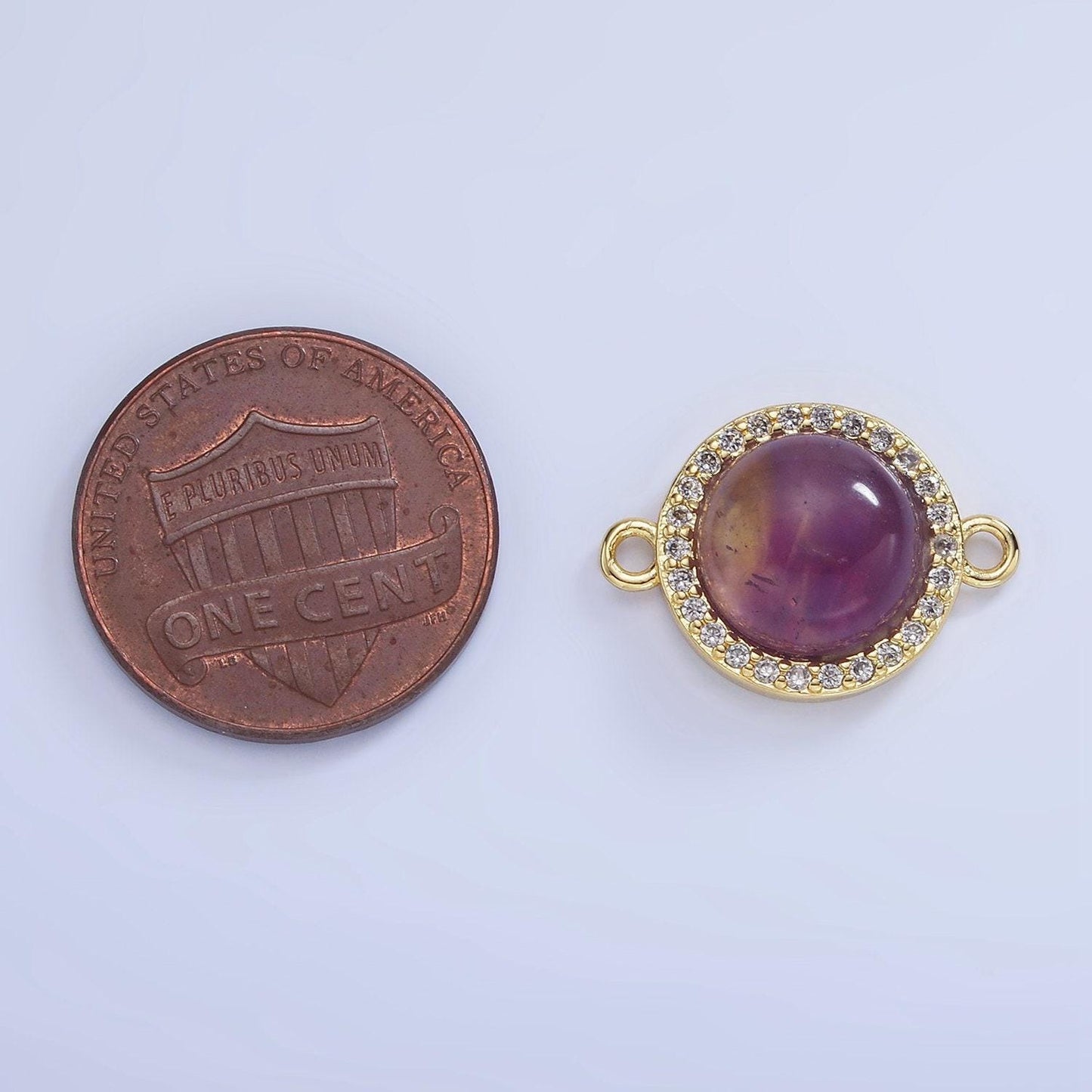 Gemstone round bezel cut connector amethyst pink quartz 14k gold filled link connector nature stone cabochon for bracelet necklace g312