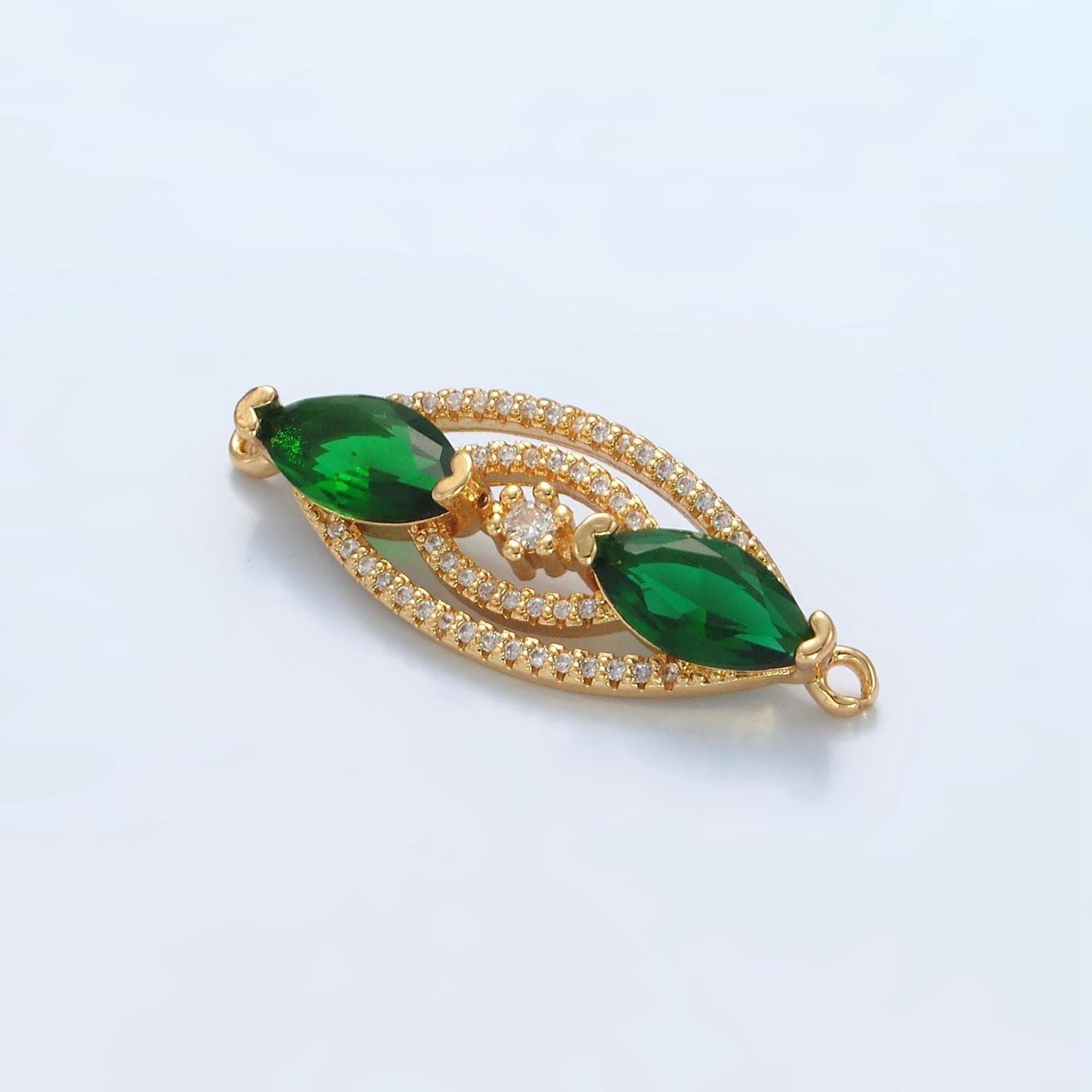 Cz emerald green tear drop charm connector gold filled micro pave cz link connector | g311