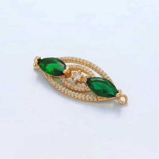 Cz emerald green tear drop charm connector gold filled micro pave cz link connector | g311