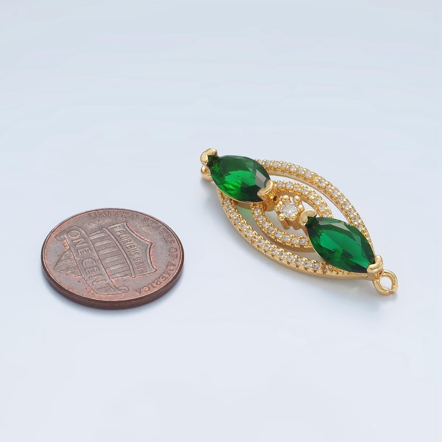 Cz emerald green tear drop charm connector gold filled micro pave cz link connector | g311