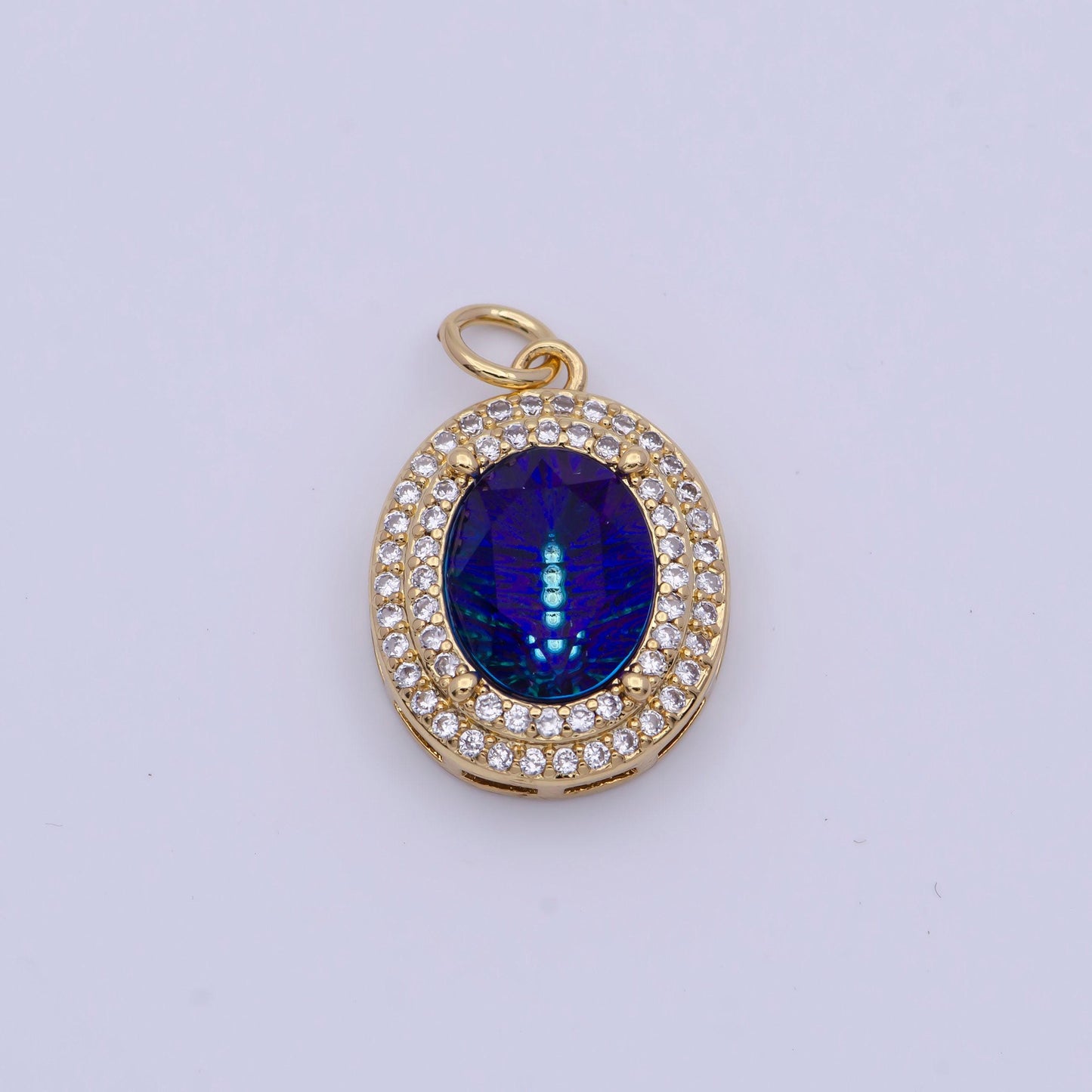 Gold cz neon thermal galaxy stone oval pendant, 24k gold plated clear cz edges neon thermal colored stones oval charm | g-297~g-300