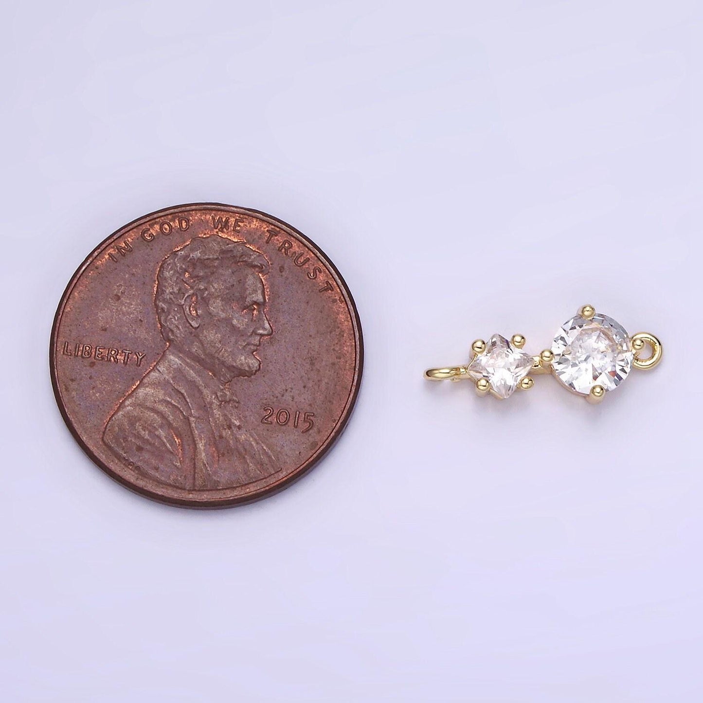 14k gold filled clear cz round rhombus connector | g-294
