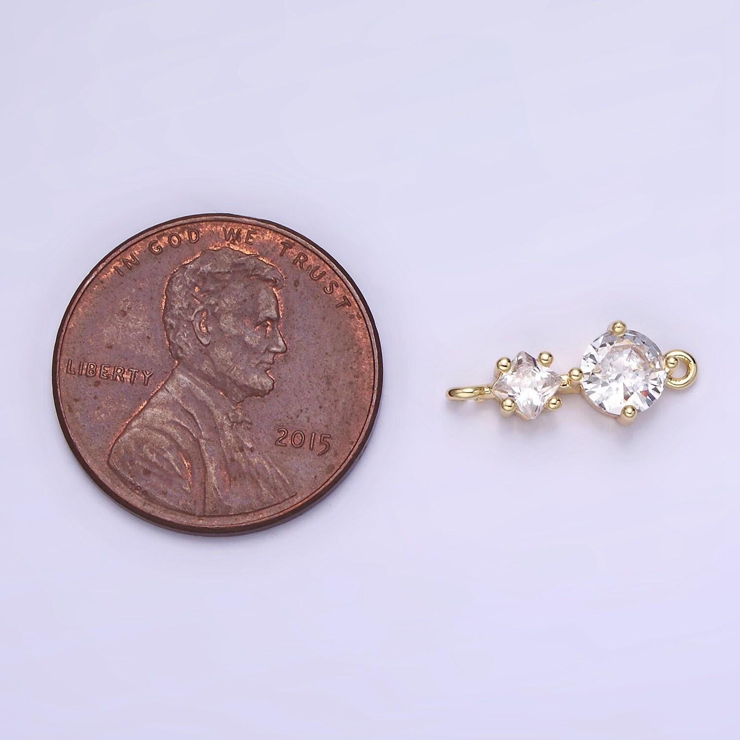 14k gold filled clear cz round rhombus connector | g-294