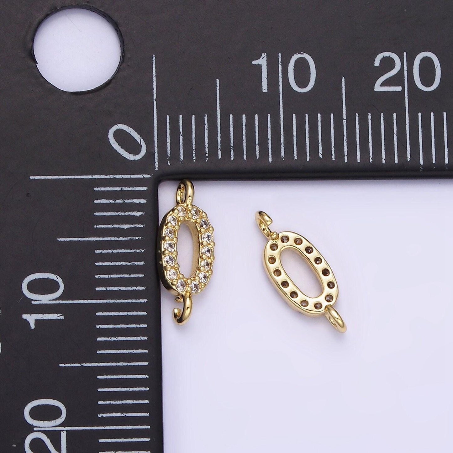 Mini cubic oval connector charms 14k gold filled cz charm link connector for bracelet necklace (12x4mm) g-289