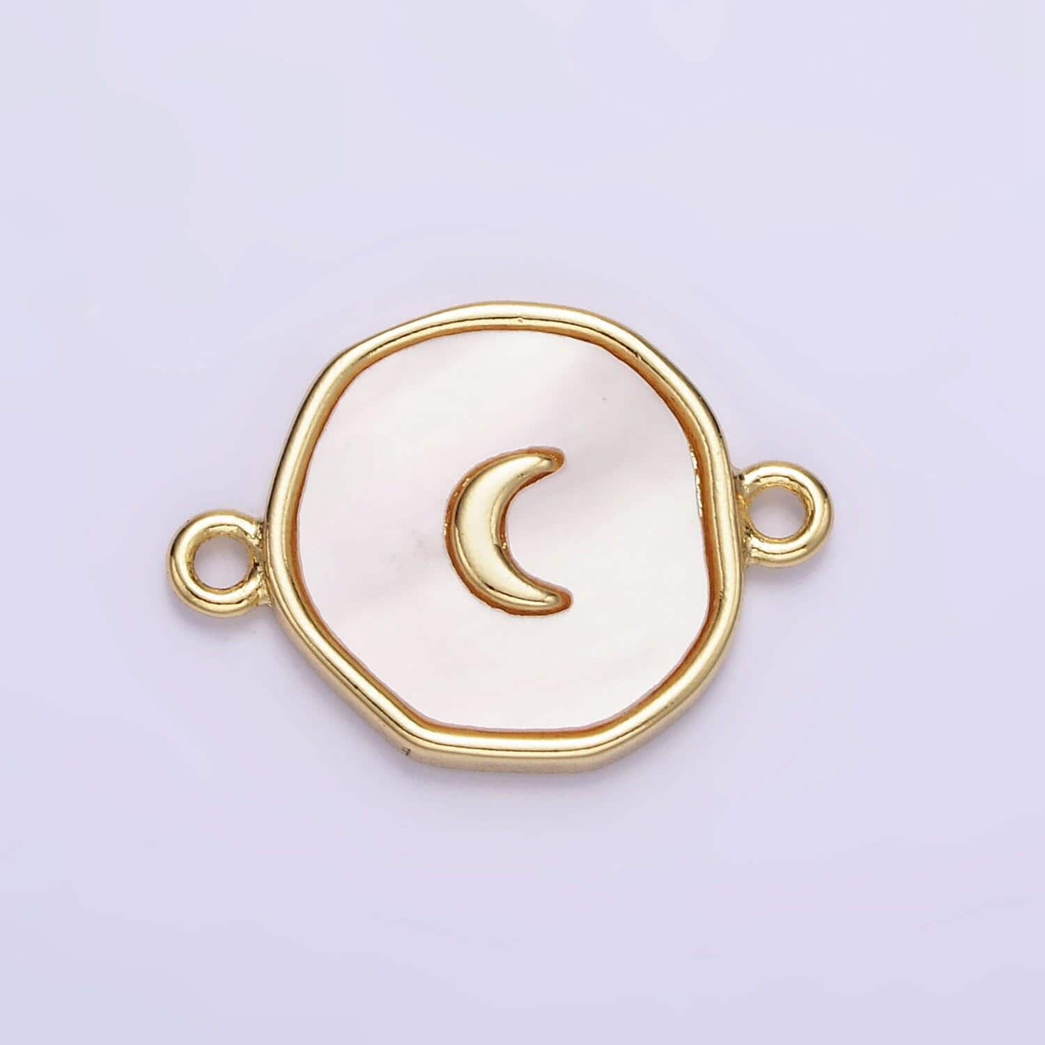 14k gold filled round coin crescent moon charm connector shell pearl link connector | g-285