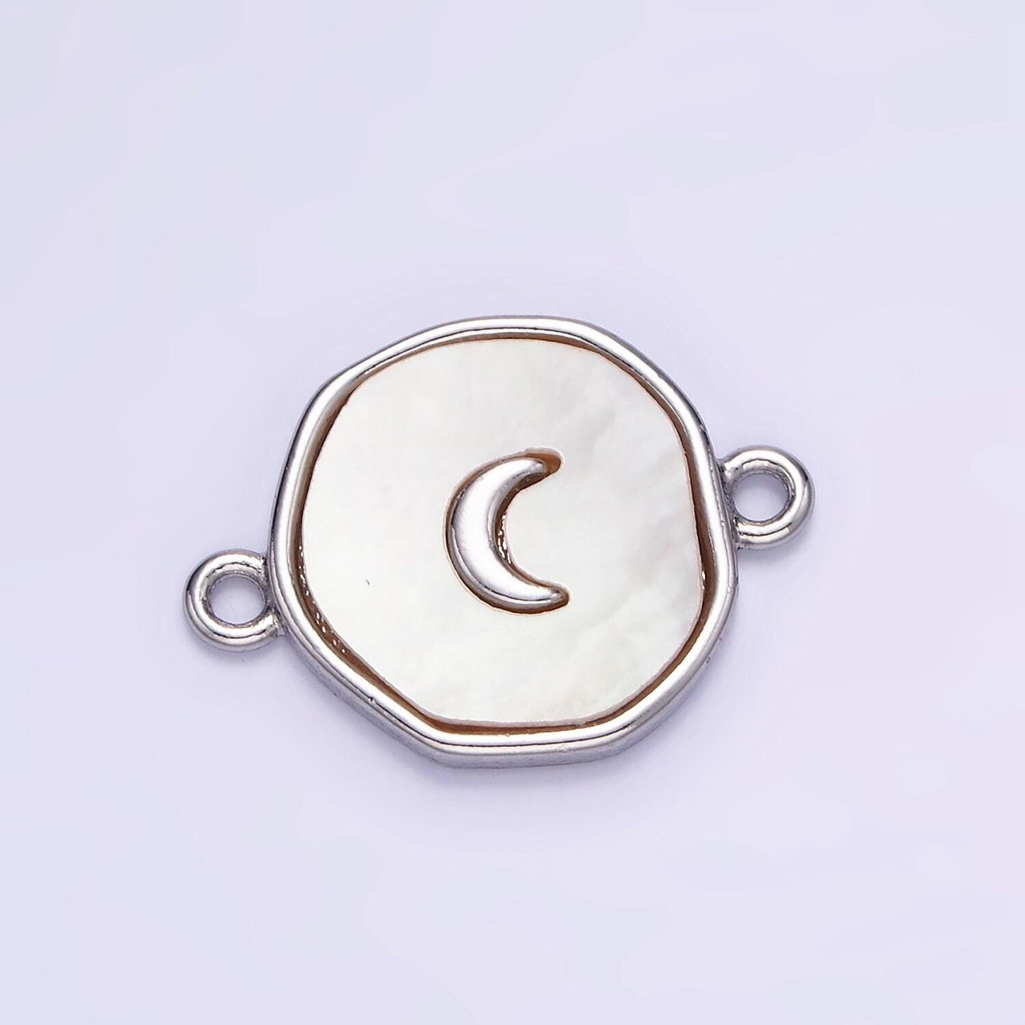 14k gold filled round coin crescent moon charm connector shell pearl link connector | g-285