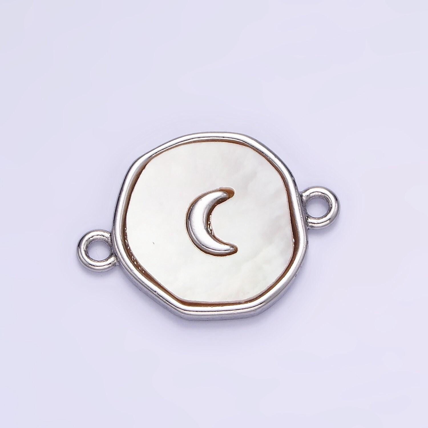 14k gold filled round coin crescent moon charm connector shell pearl link connector | g-285