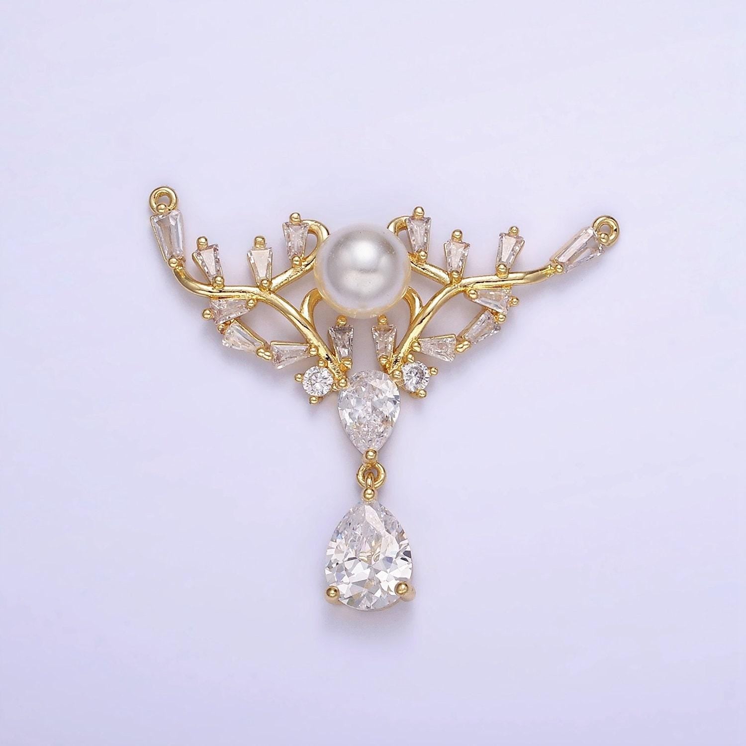 14k gold filled artisan curved pearl baguette teardrop drop connector in gold & silver | g-283