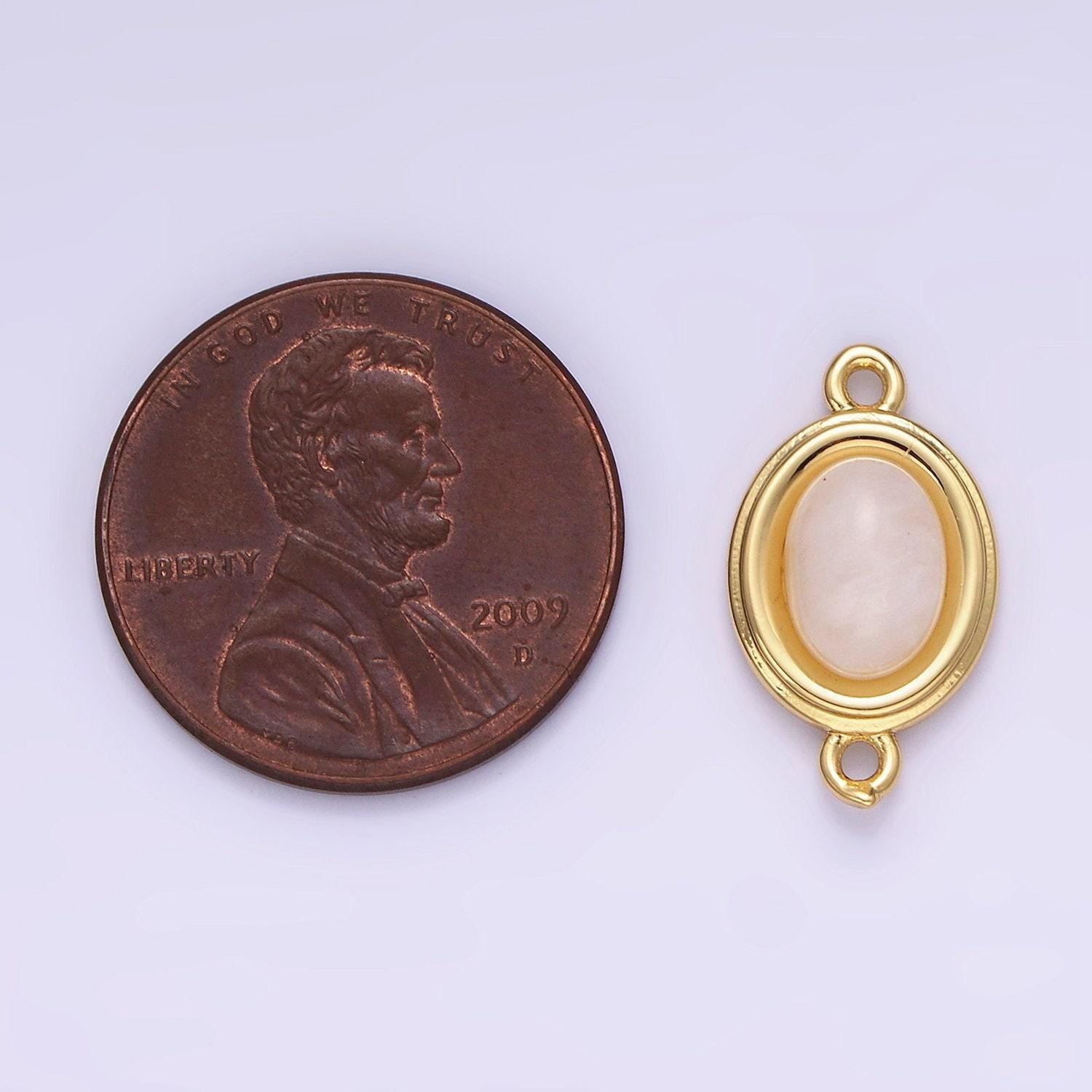 14k gold filled green kyanite pink opal amethyst bezel oval charm connector for bracelet necklace link connector | g-271 g272