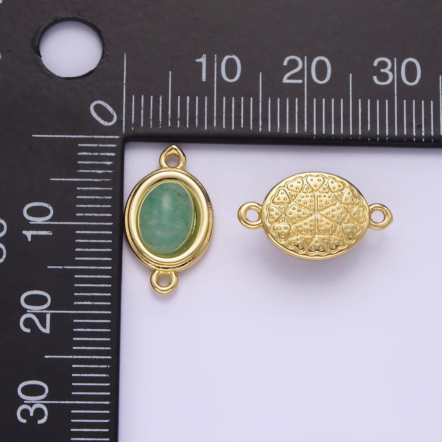 14k gold filled green kyanite pink opal amethyst bezel oval charm connector for bracelet necklace link connector | g-271 g272