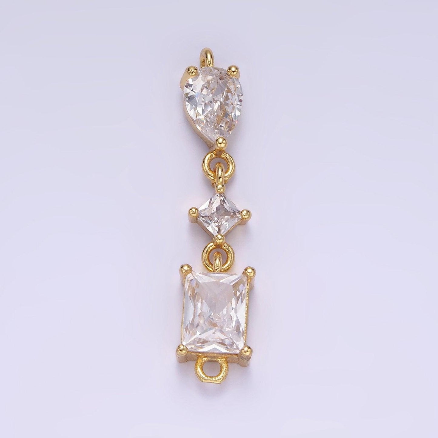 14k gold filled 35mm clear cz teardrop rhombus baguette connector | g-270