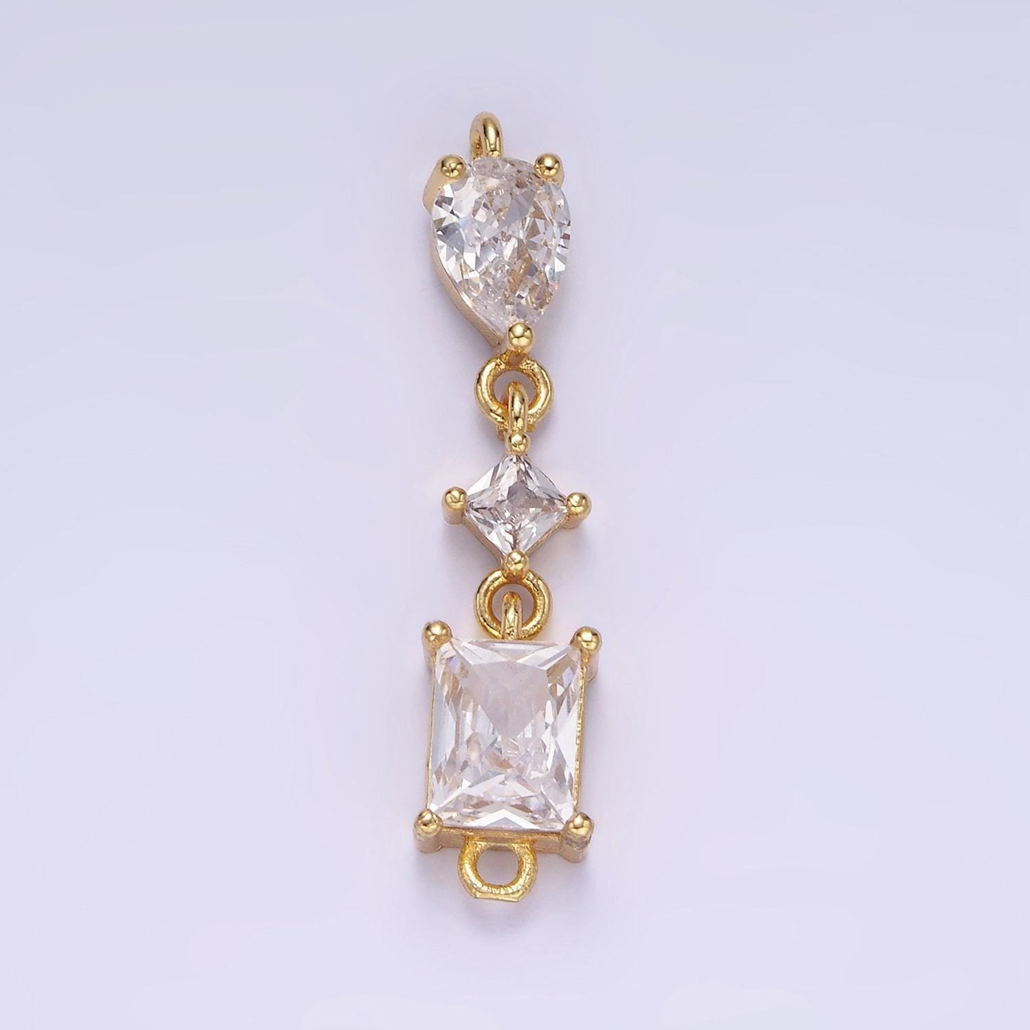 14k gold filled 35mm clear cz teardrop rhombus baguette connector | g-270