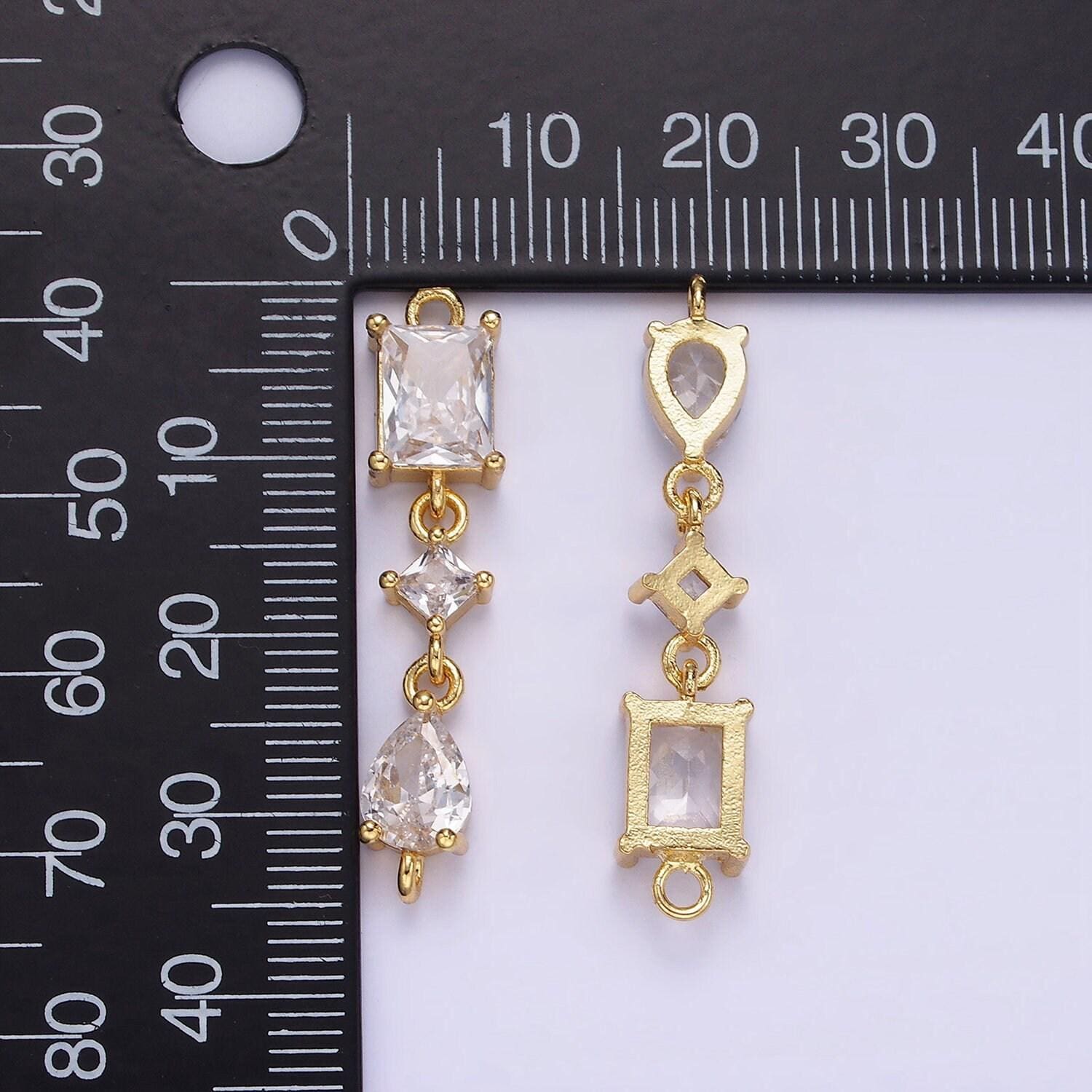 14k gold filled 35mm clear cz teardrop rhombus baguette connector | g-270