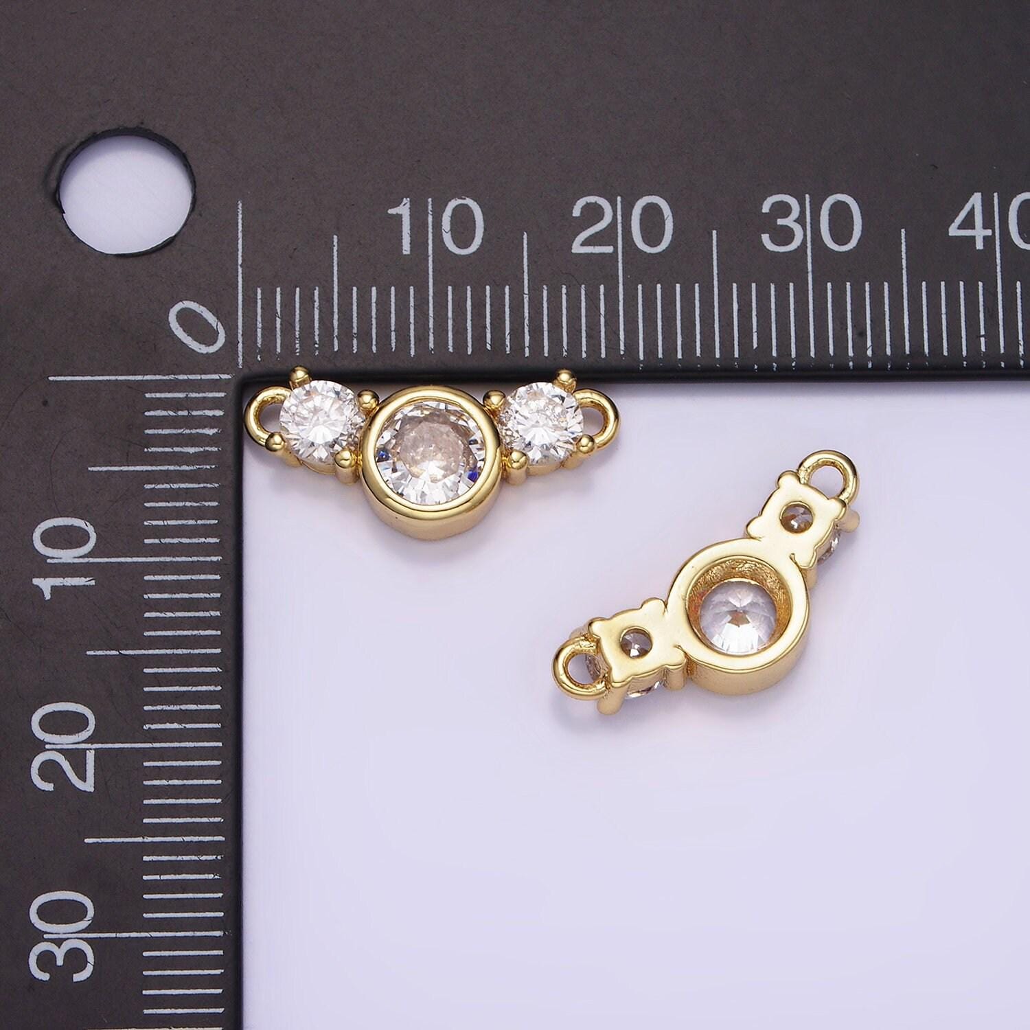 Mini diamond cubic zirconia charm connector 16k gold filled 19.5mm clear round cz link connector | g-268