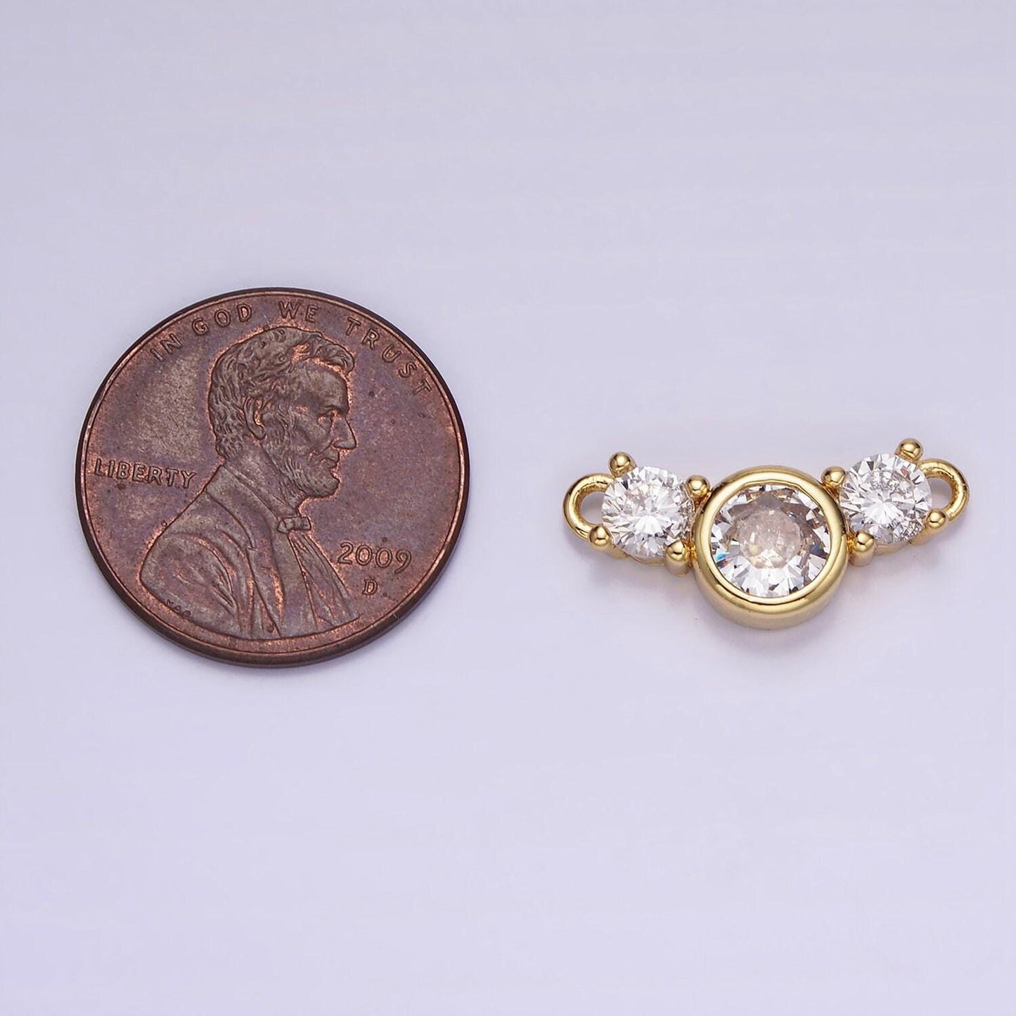 Mini diamond cubic zirconia charm connector 16k gold filled 19.5mm clear round cz link connector | g-268