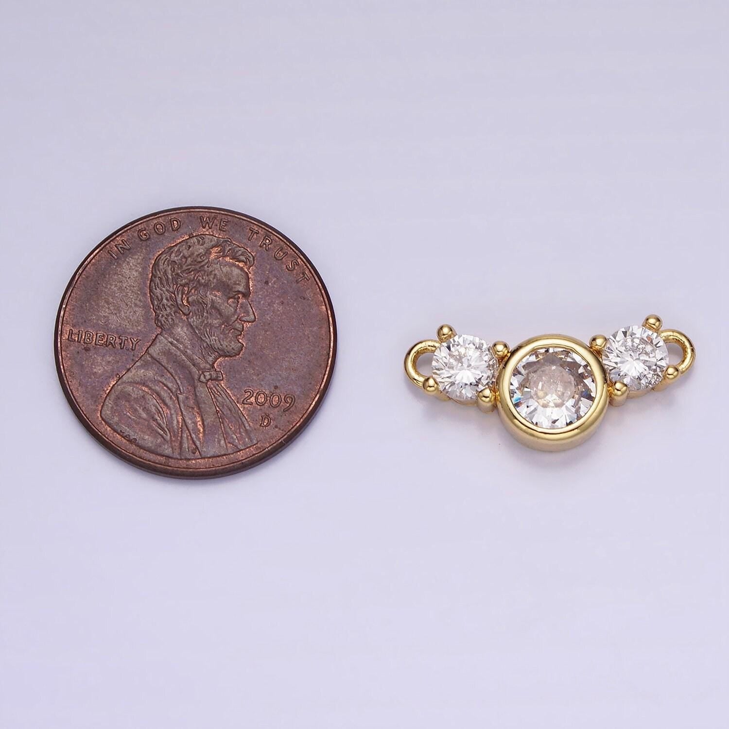 Mini diamond cubic zirconia charm connector 16k gold filled 19.5mm clear round cz link connector | g-268