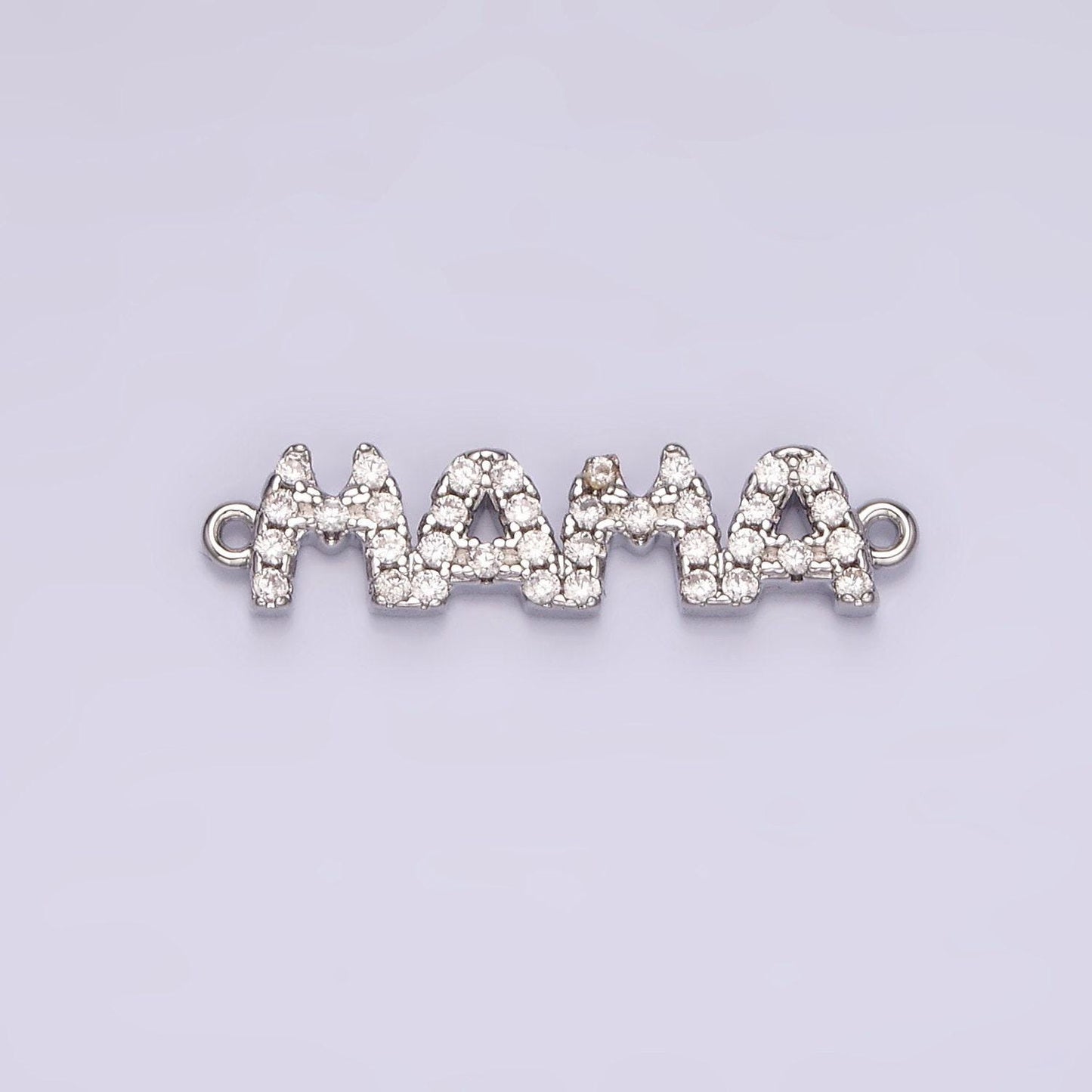 14k gold filled "mama" micro paved cz script connector in gold & silver | g267