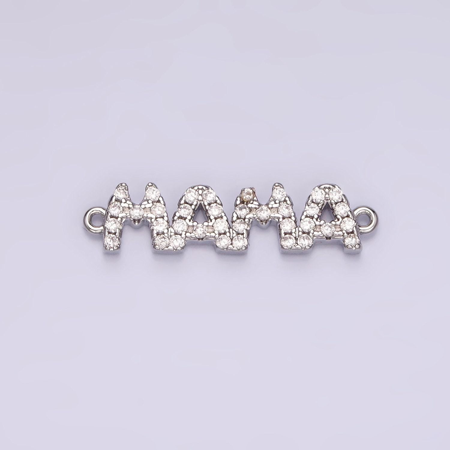 14k gold filled "mama" micro paved cz script connector in gold & silver | g267