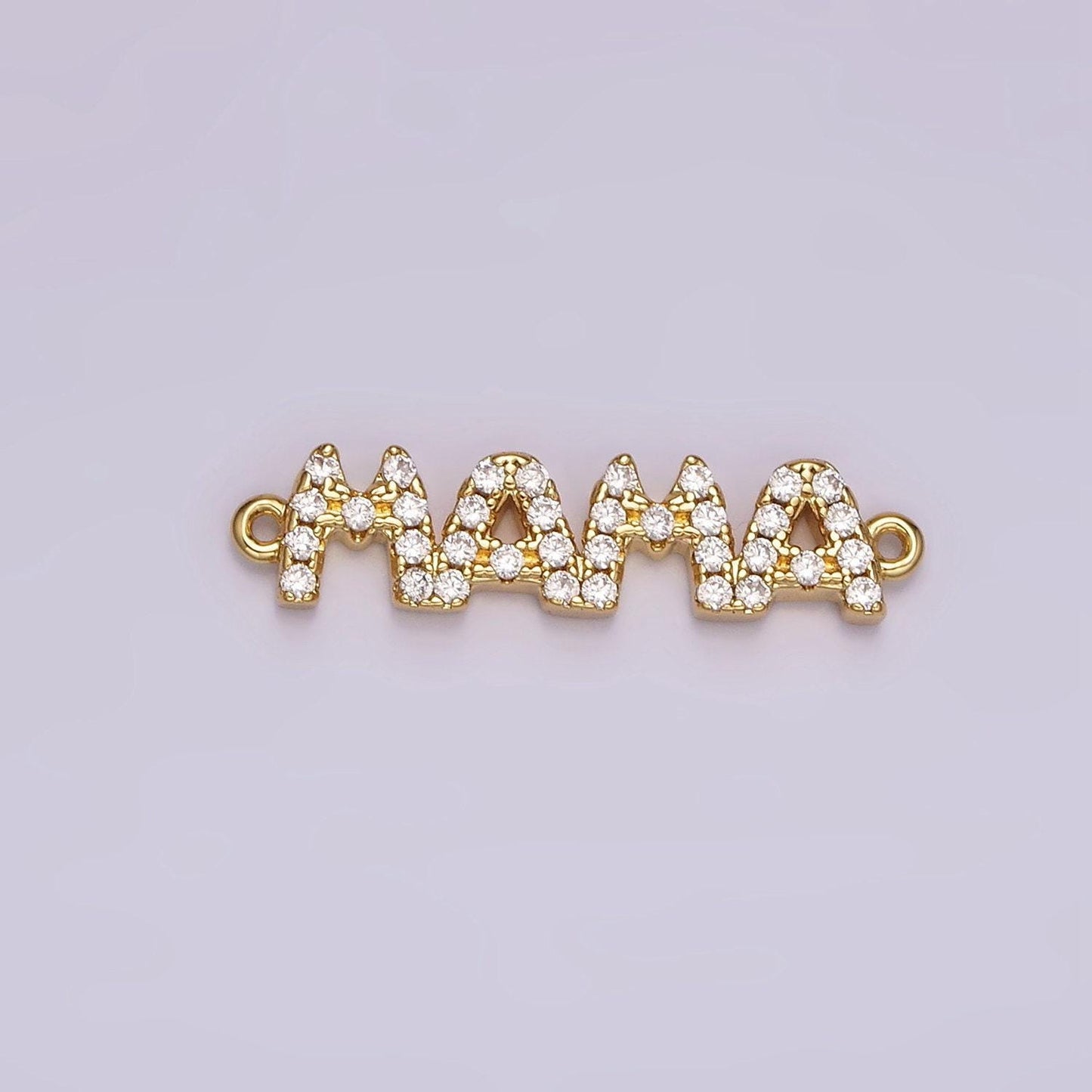 14k gold filled "mama" micro paved cz script connector in gold & silver | g267