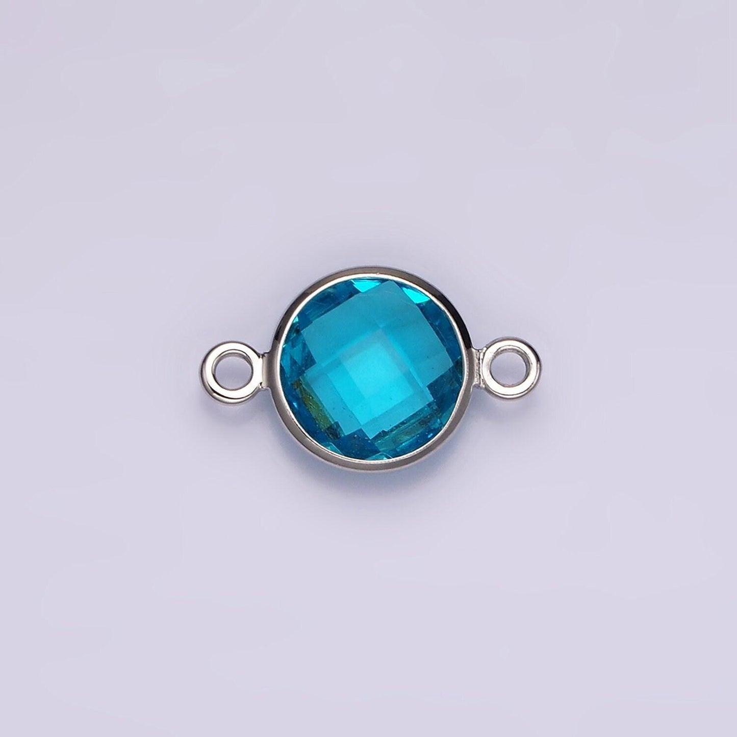 14k gold filled baby blue, cyan blue multifaceted birthstone cz bezel connector in gold & silver | g265 - g266