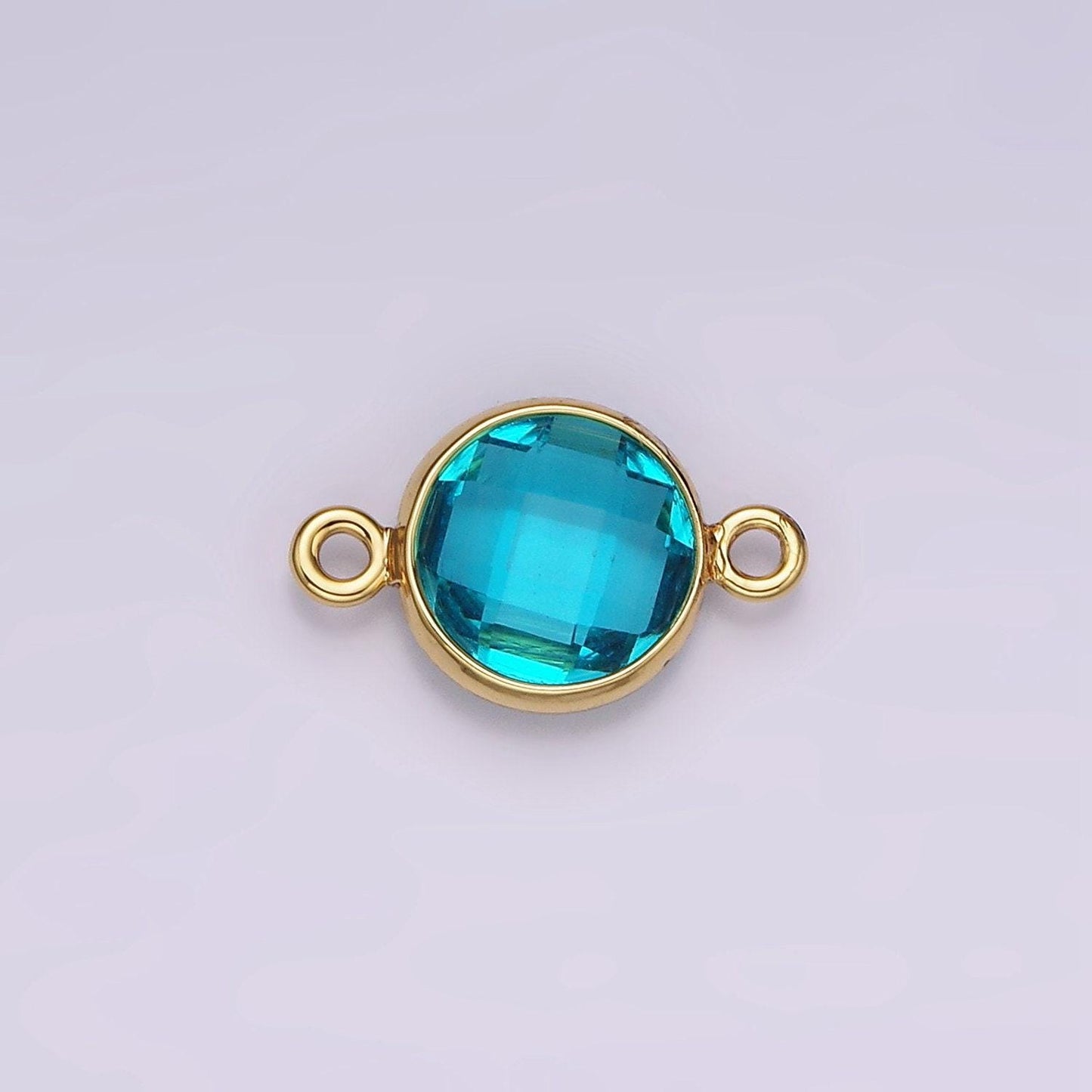 14k gold filled baby blue, cyan blue multifaceted birthstone cz bezel connector in gold & silver | g265 - g266